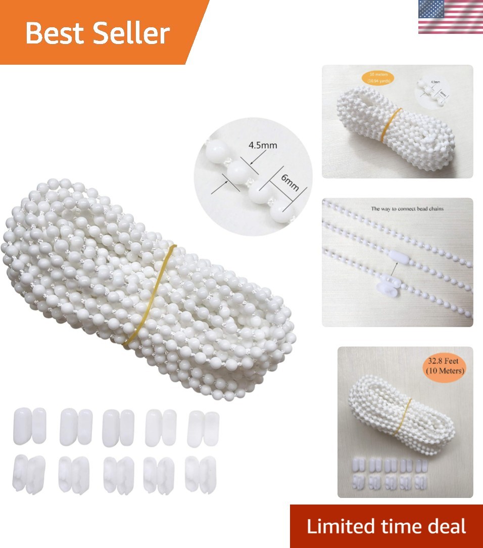 10 Meters Bead Chain Cord with 10 Connectors for Roller Blind Replacement Parts