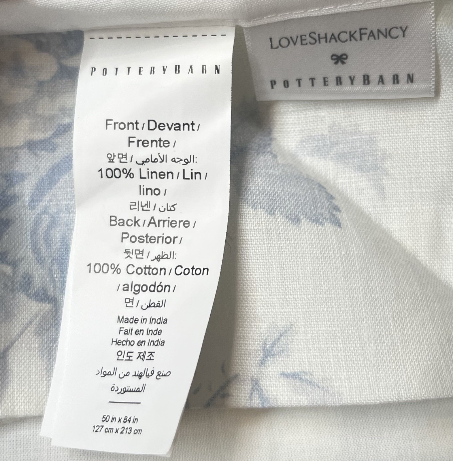 Pottery Barn LoveShackFancy Belgian Flax Linen Rose Curtain NWOT 50×84”