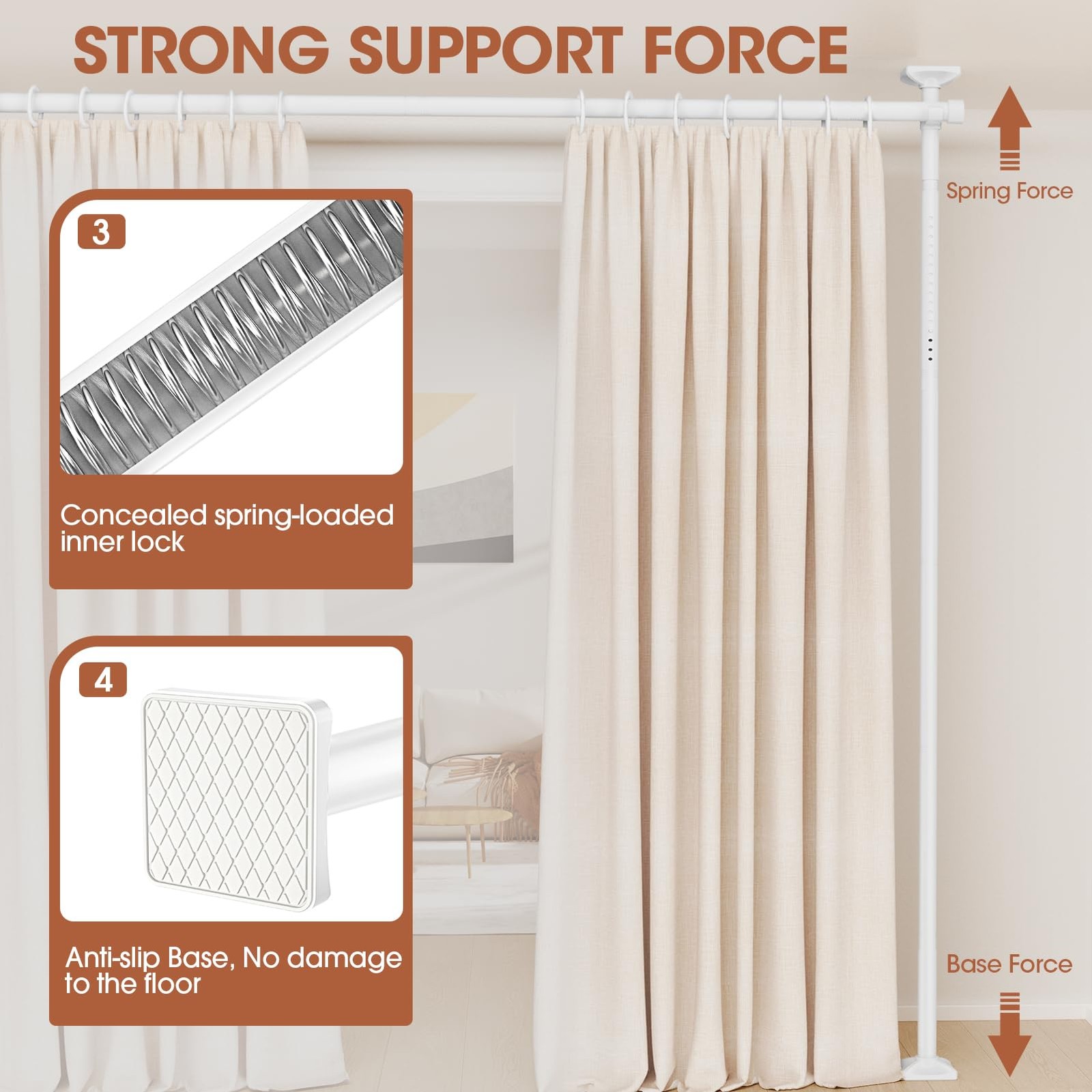 SUNALLY Room Divider Curtain Rod No Drill Space Partition Separator