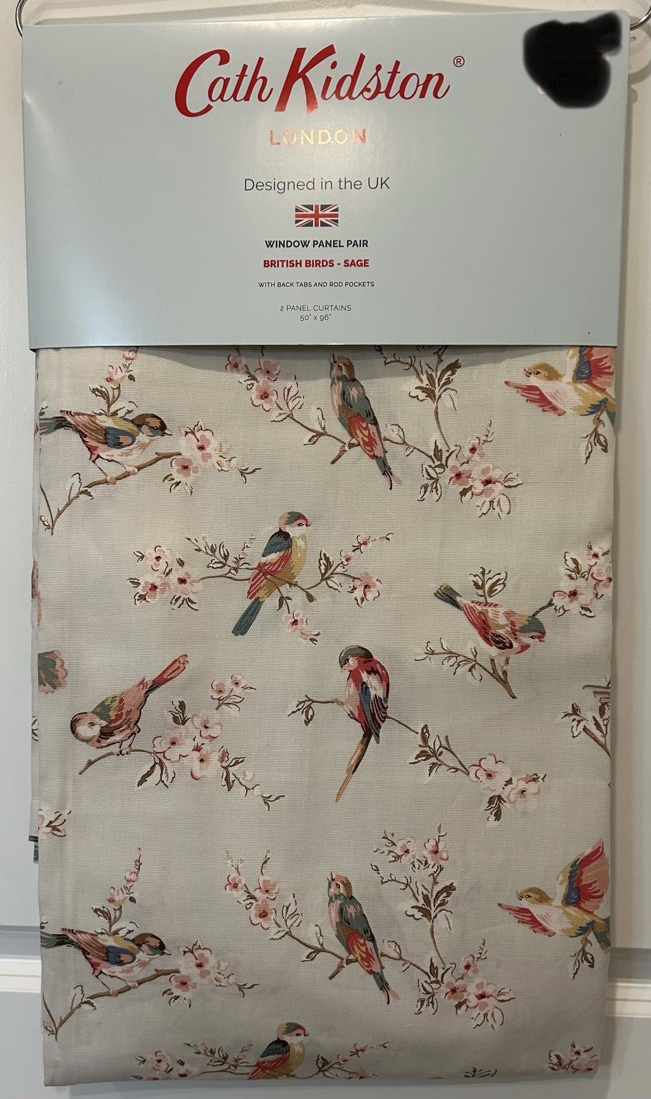 NWT Cath Kidston 2 pc Window Curtains British Birds Sage Cotton 50 x 96″ lg