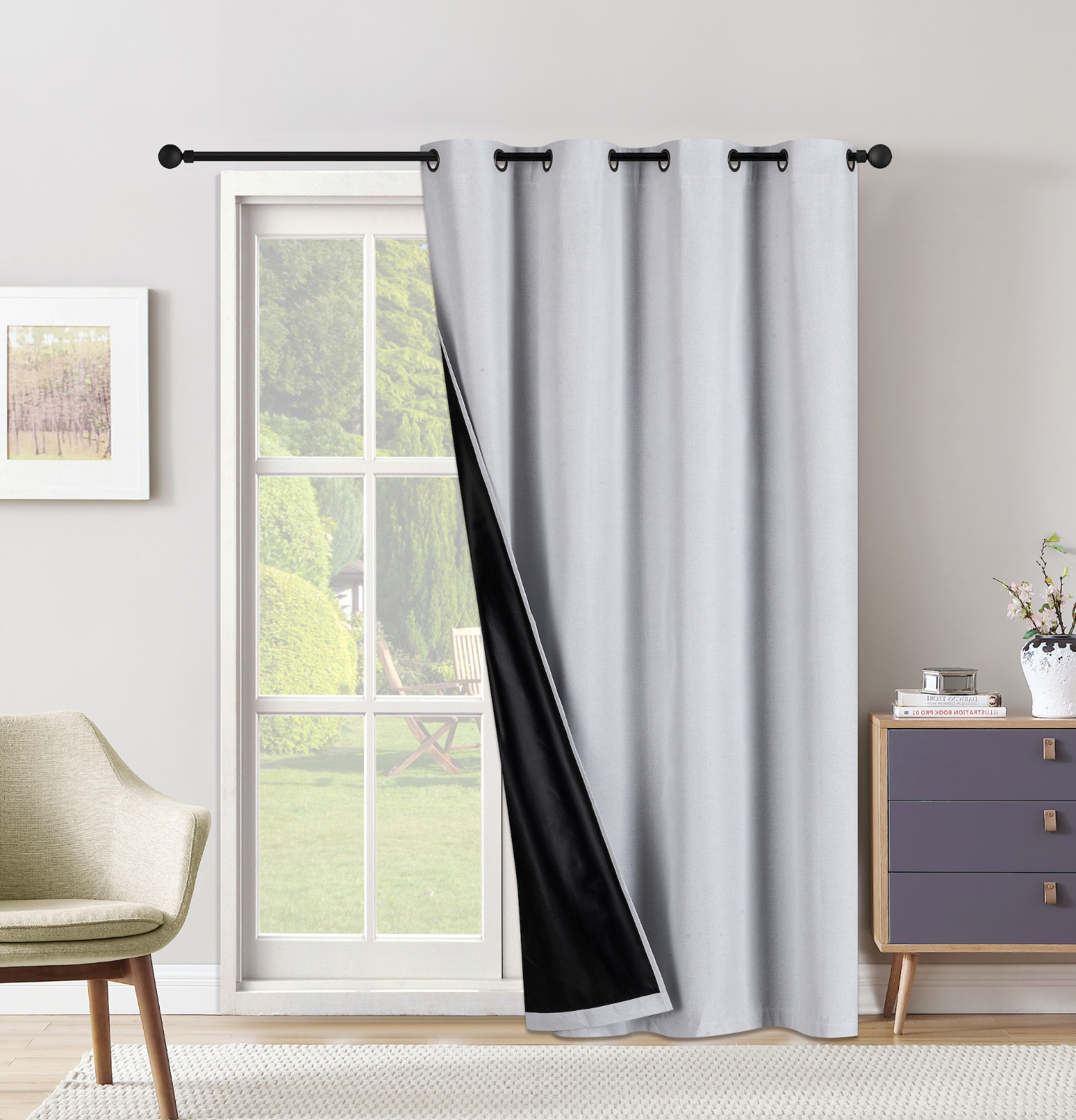 Set of Two (2) 100% Blackout Curtains Extra Wide 110 Inches – All Length – White