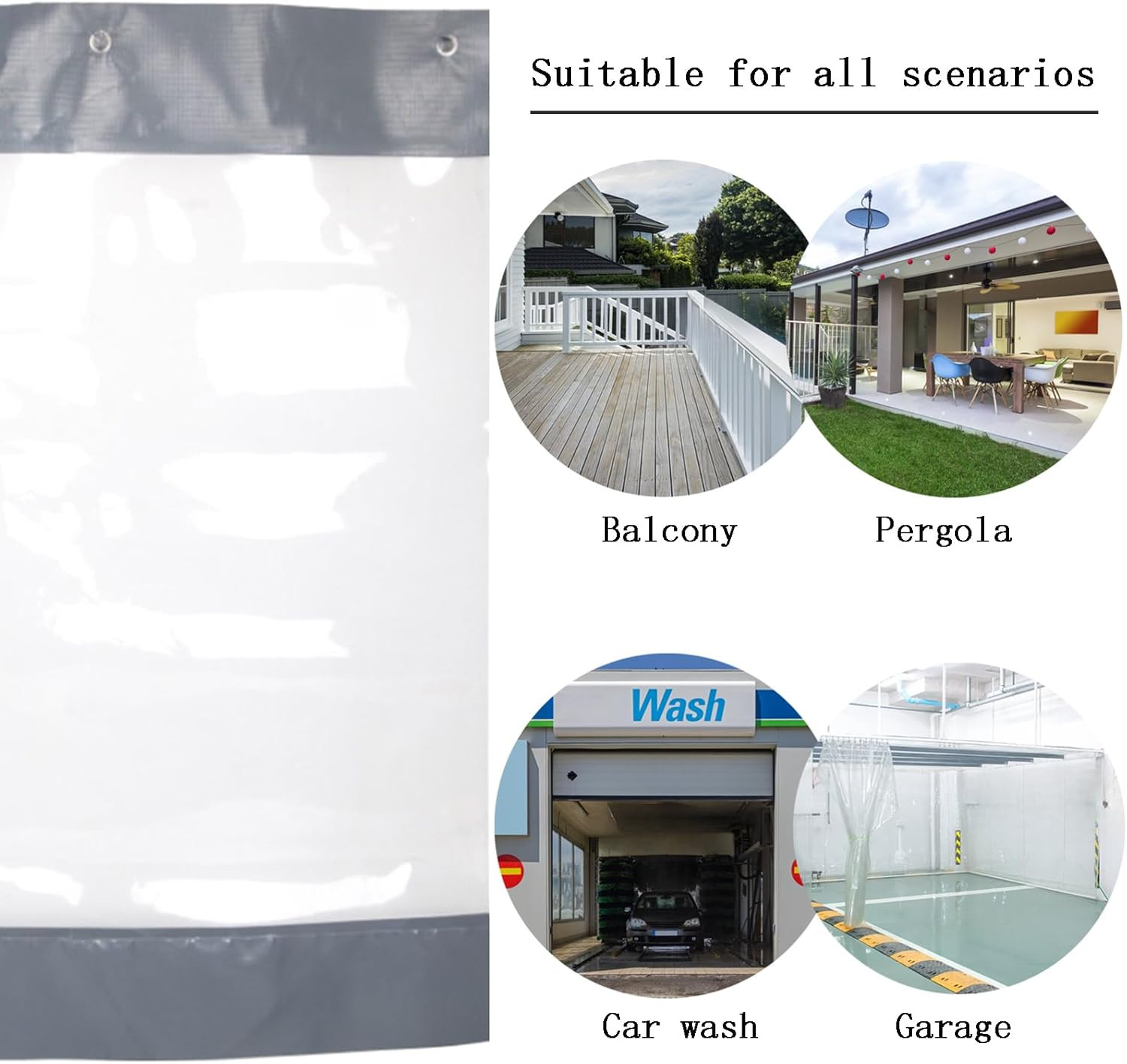 Heavy Duty Outdoor Vinyl Curtain with Clear Tarp Panel for Patio & Gazebos