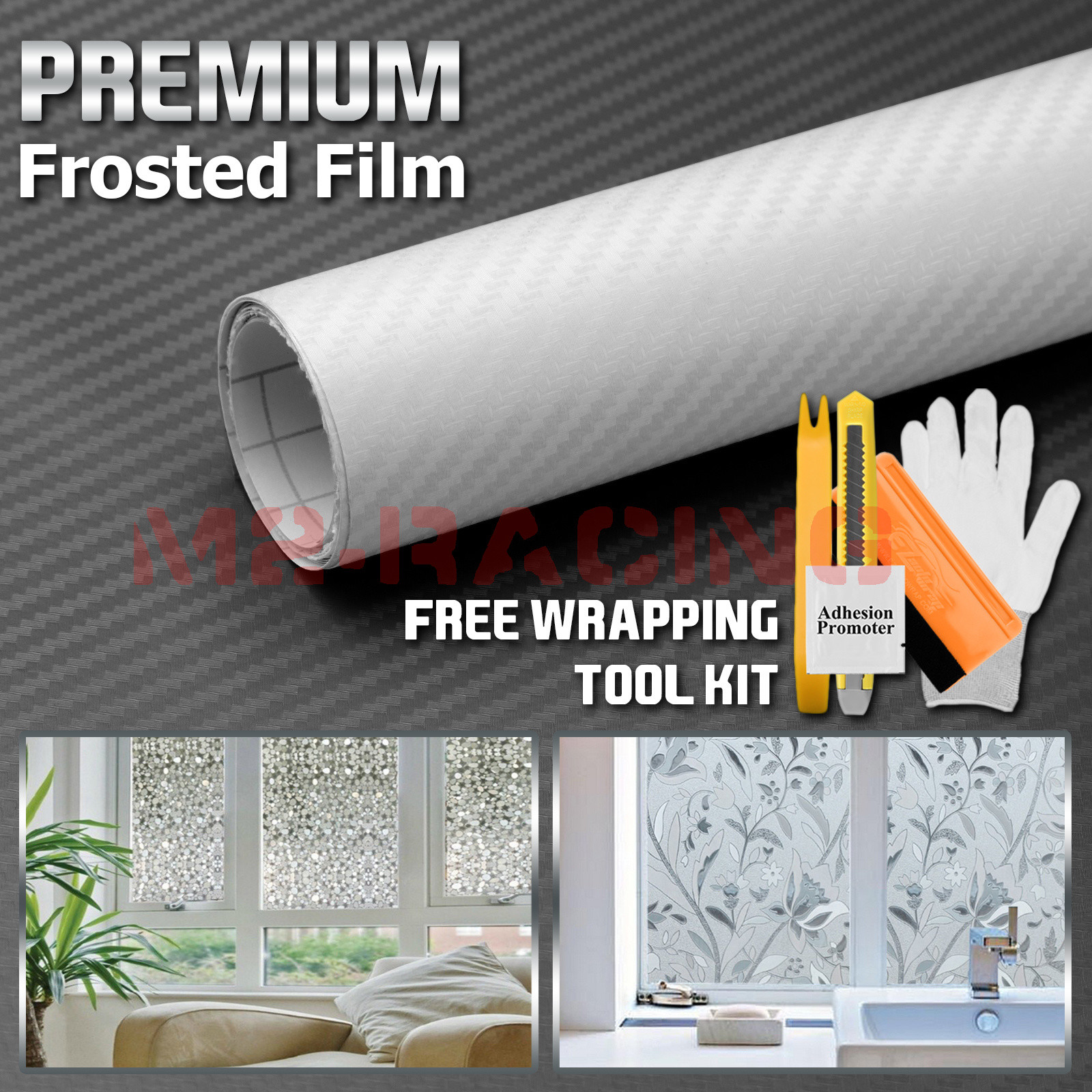 *Frosted Clear Carbon Fiber Office Window Privacy Security Film Sticker Decal