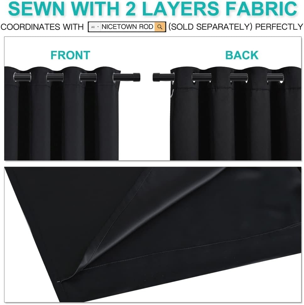 Contemporary Black Thermal Curtains, Grommet Top, 84” Long, Perfect for Any Room
