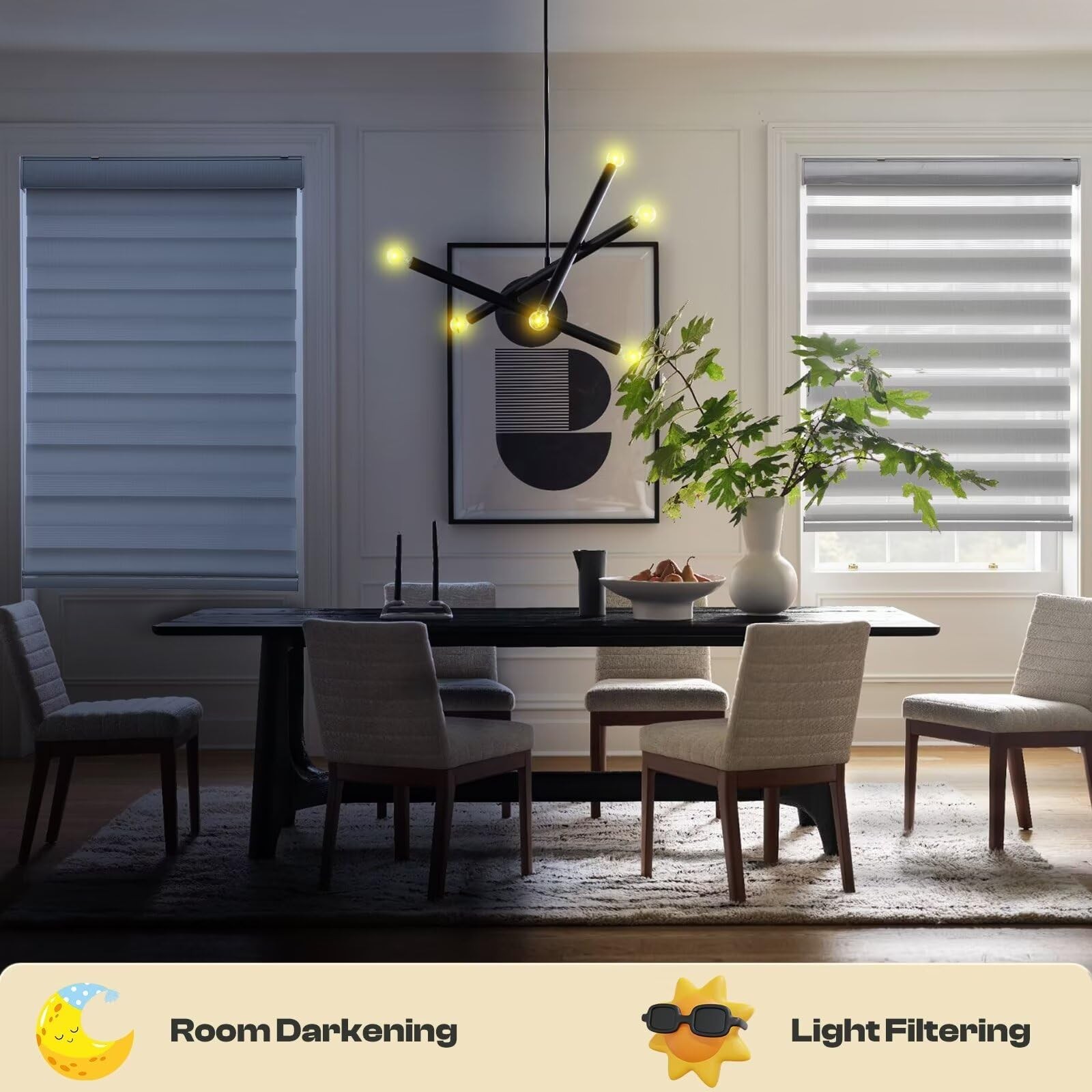 MYshade Zebra Roller Shades Dual Layer Cordless Day Night Window Blinds 27×72 Gr