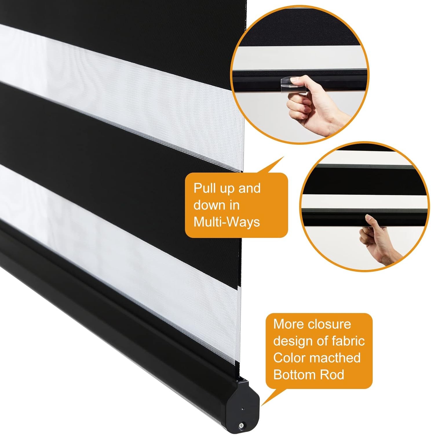 Cordless Zebra Blinds for Windows Free-Stop Roller Window Shades (39″ W X 72″ H,