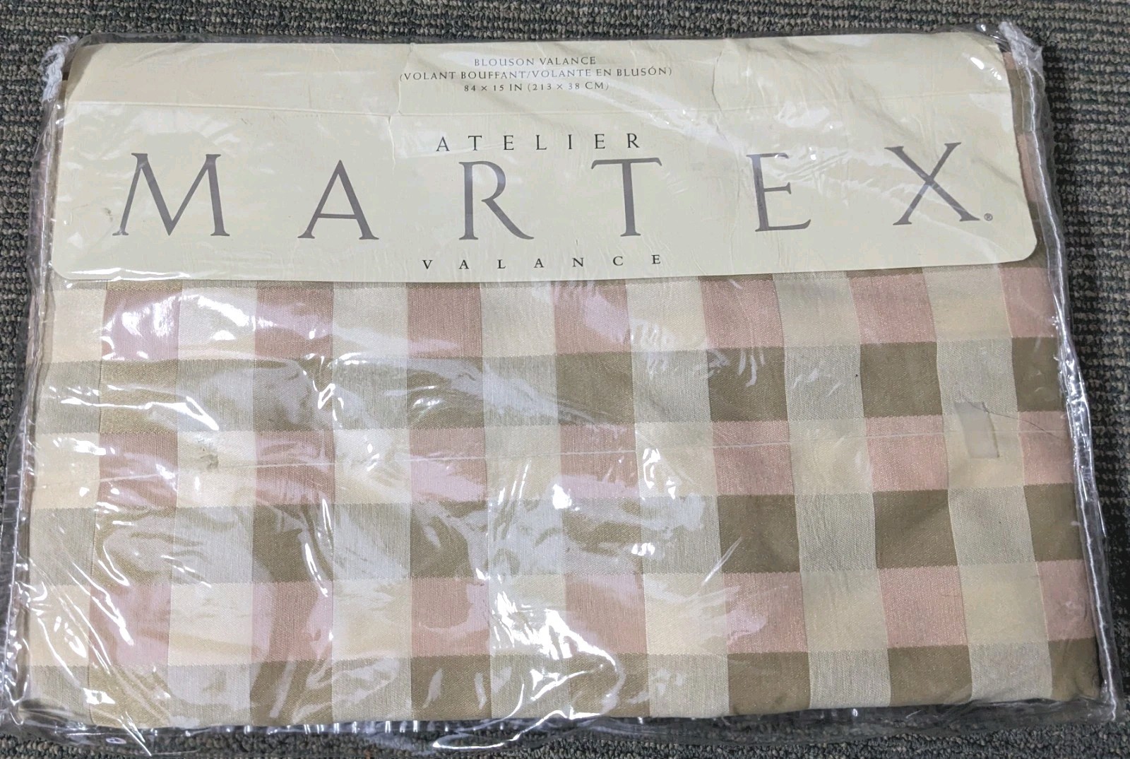Valance Curtain Blouson MARTEX Atelier Plaza Plaid Taupe Rose Gold 84″ New