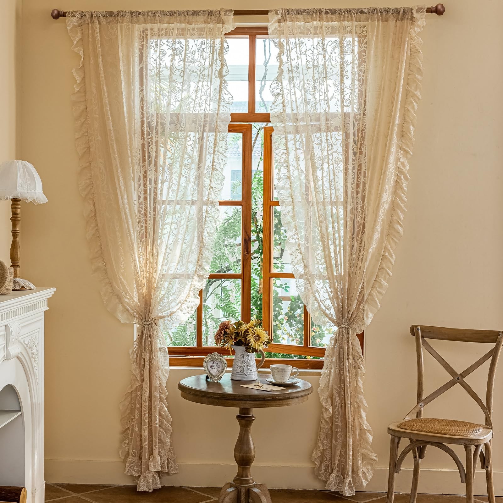 Beige Boho Curtains 8 Foot Cottage Translucen Lace Curtains for Living Room …