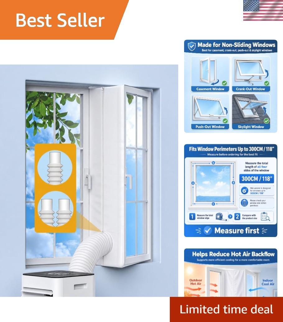 Water-Resistant 118″ Adjustable AC Window Kit for Dual Hose Units – Secure Fit