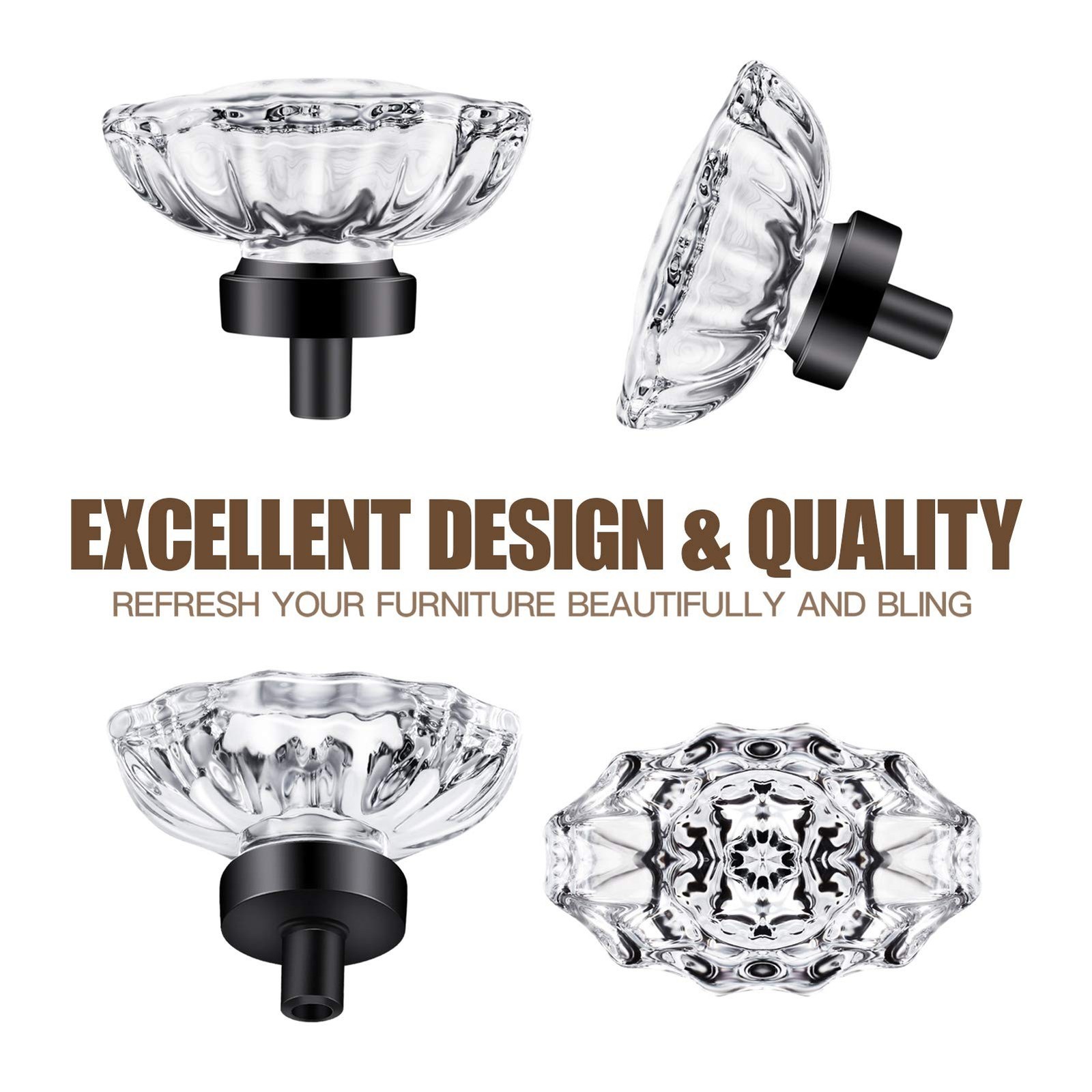 8 Pack Crystal Glass Cabinet Knobs Oval ,Vintage Matte Black Crystal Knobs fo…