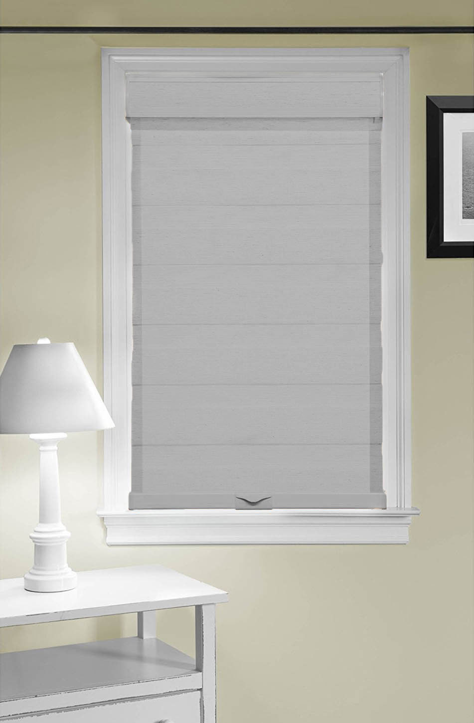Gray Cordless Window Roller Shades Celestial Sheer Double-Layered Roman Shade
