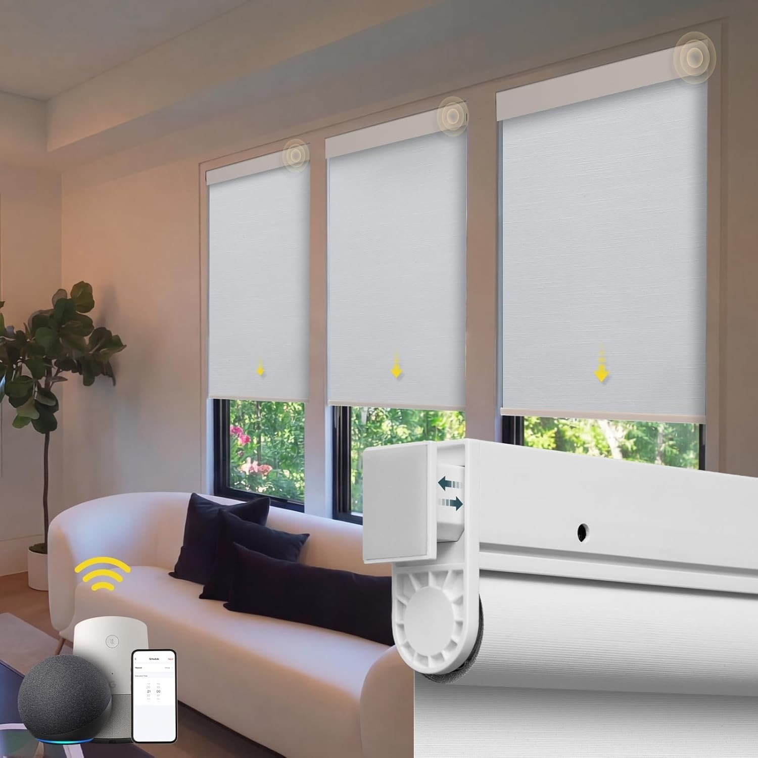 Motorized Automatic Blinds Cordless Roller Shades Smart Blinds White, (33 x 72)