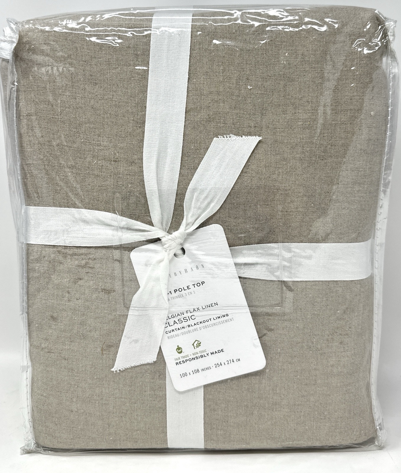 New~Pottery Barn Belgian Flax Linen Curtain Drape BLACKOUT~100×108~Dark Flax