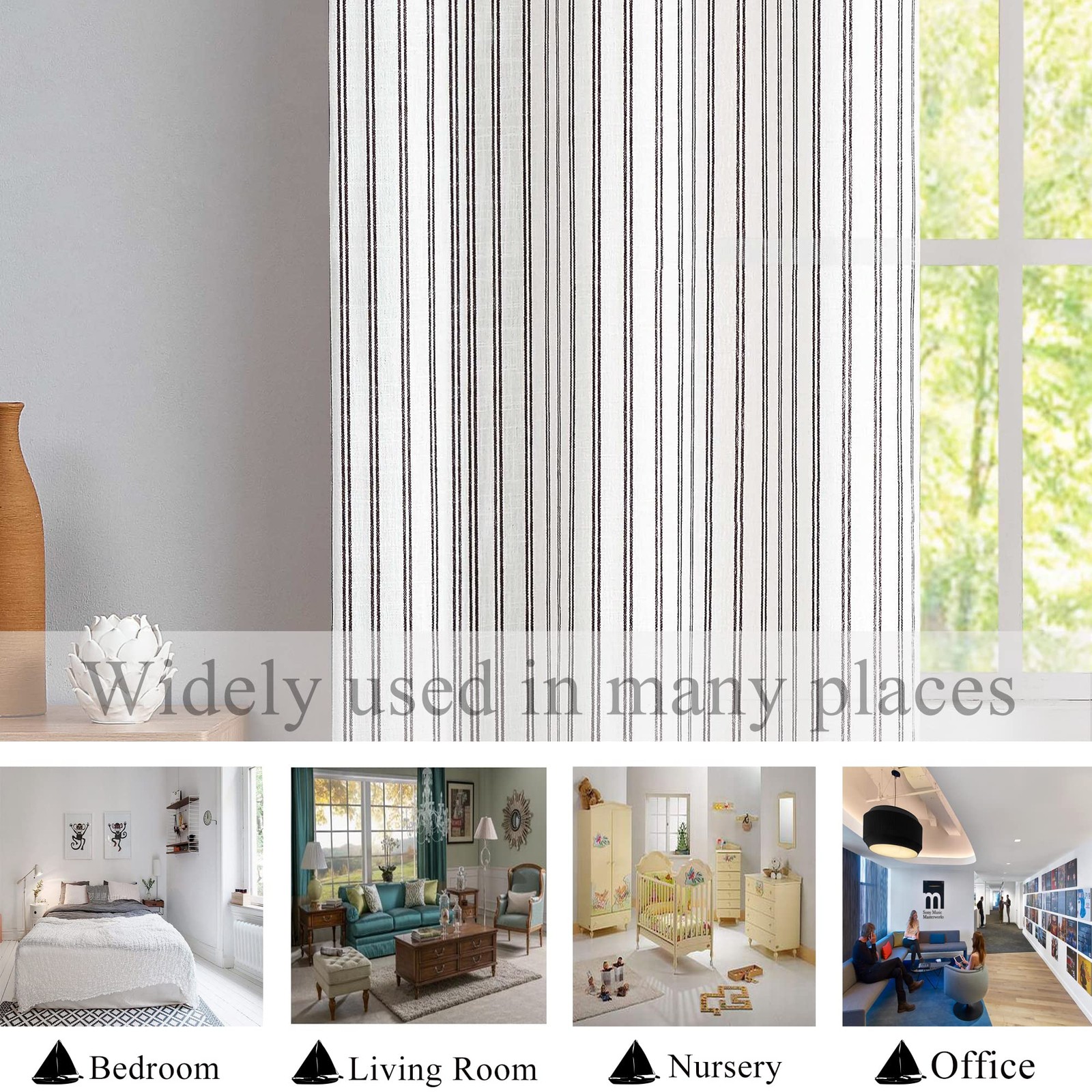 Linen Blend Yarn Dyed Striped Curtain for Living Room,Panels,90″