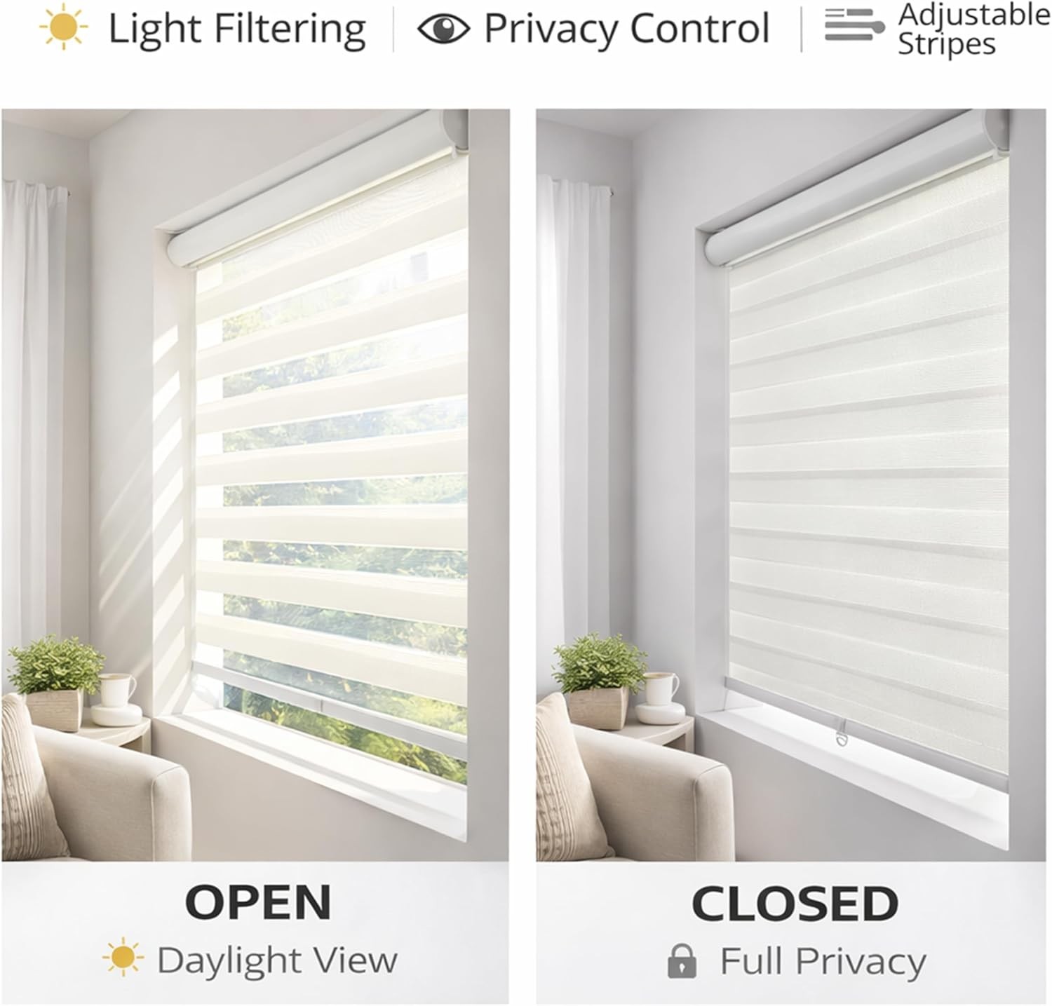 Cordless Zebra Blinds – Light Filtering Dual-Layer Window Shades for Privacy …