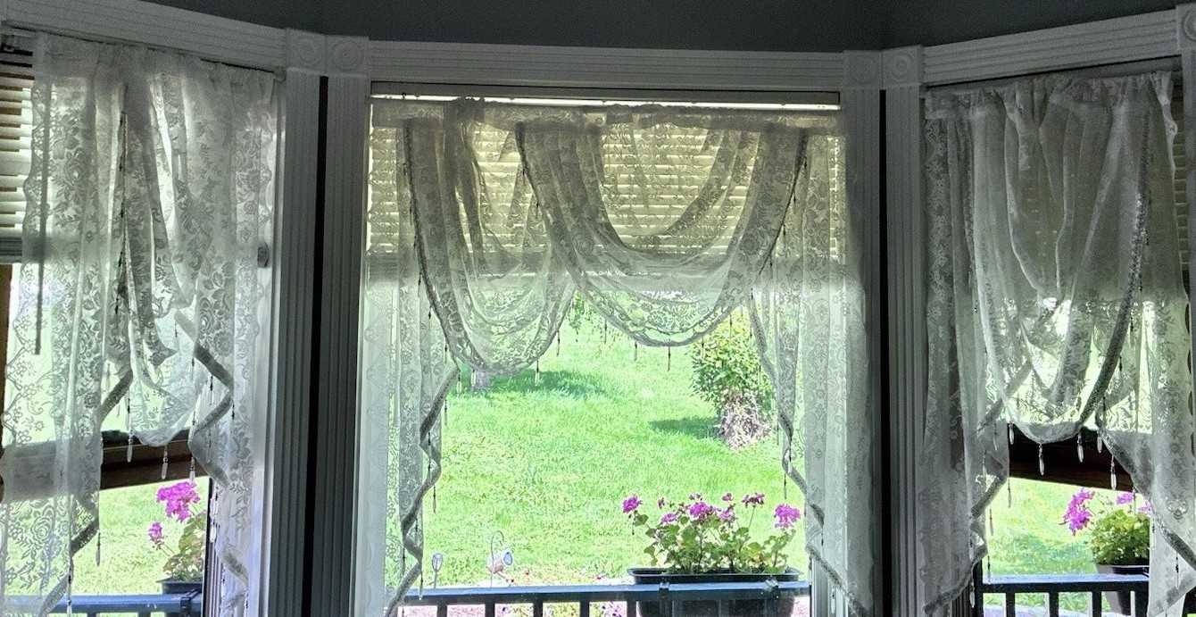 White Sheer Lace Floral Curtains for Bay Window, Indoors, Any Room