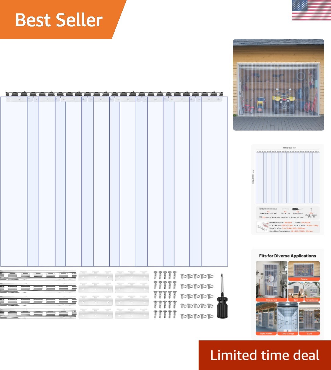 84”x48” PVC Strip Curtain Set, Noise Reducing & Thermal Insulation System