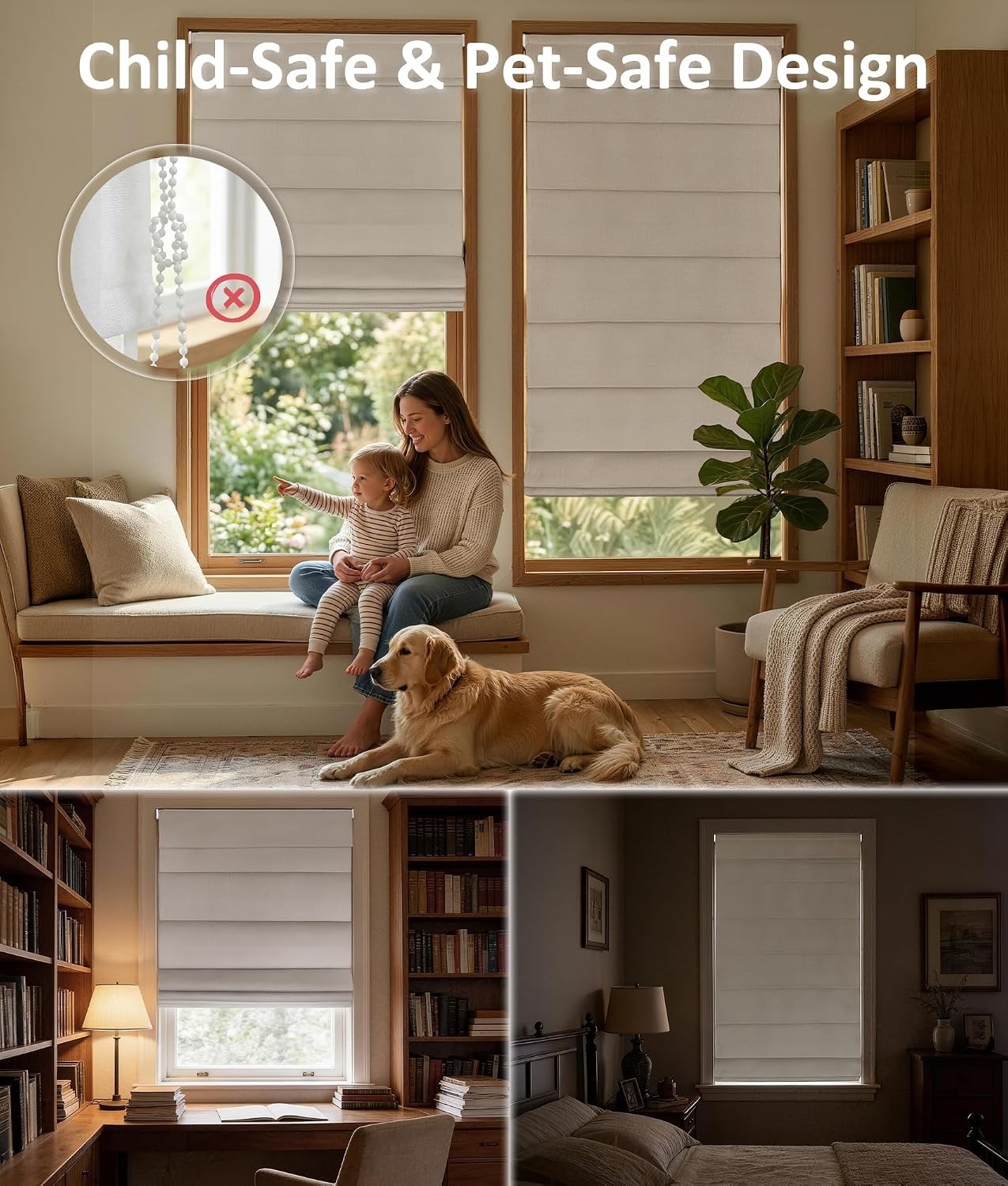 No Drill Roman Shades, Blackout Cordless Roman Shades 27″ W x 64″ H, Off White