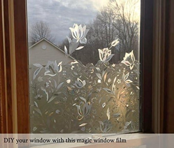 Window Privacy Film, Bathroom Stained Glass Decorative Window Clings, 3D Fros…