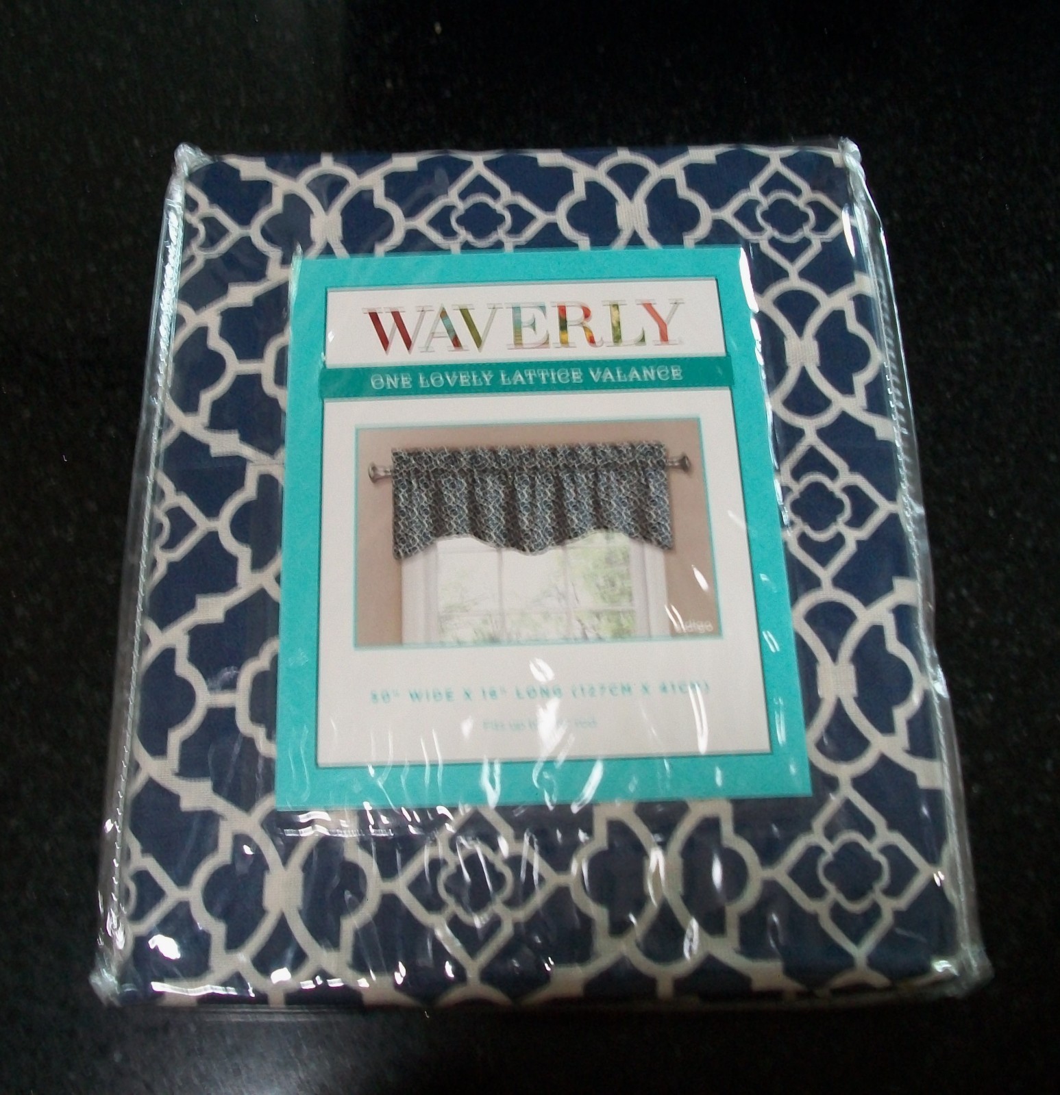 NEW (1) “WAVERY” LATTICE VALANCE “INDIGO” 50″ wide x 16″ long