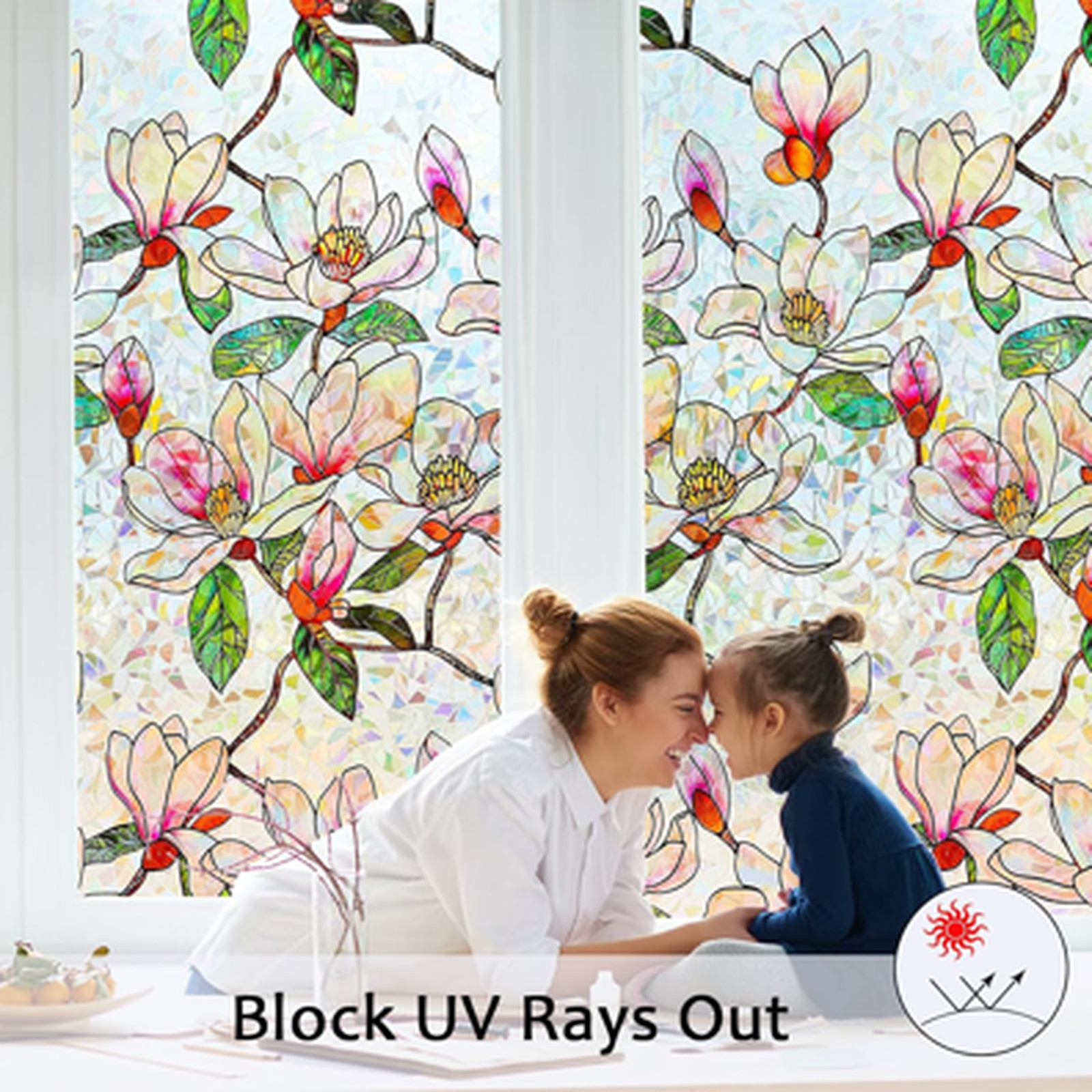 Window Privacy Film Stained Glass Rainbow Static Cling Heat Control Non-Adhesive