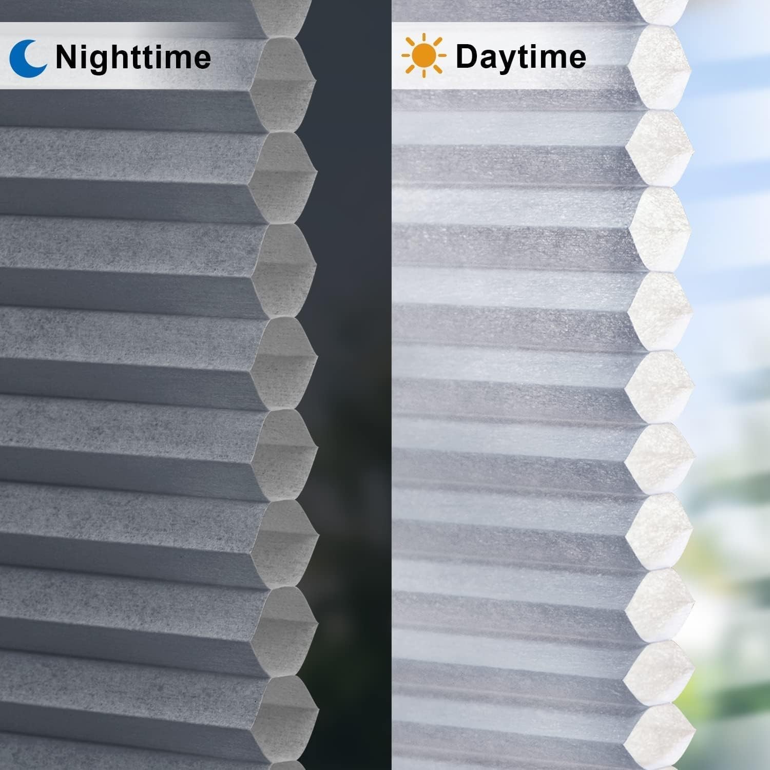 Cordless Honeycomb Window Shade 34x64in No Tools Light Filter Blinds Dark Grey