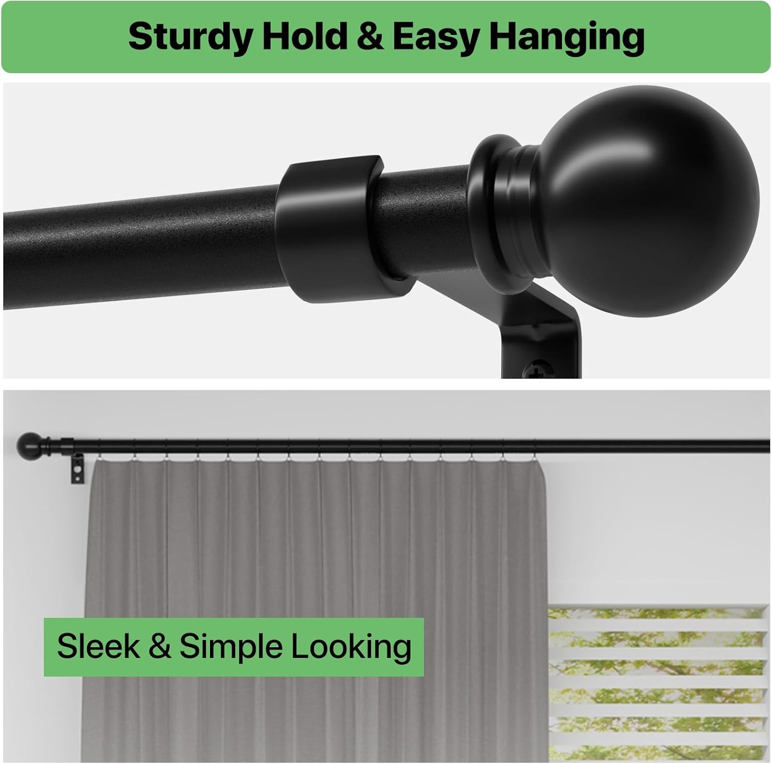 Black Curtain Rod 28-48″ Adjustable with Brackets
