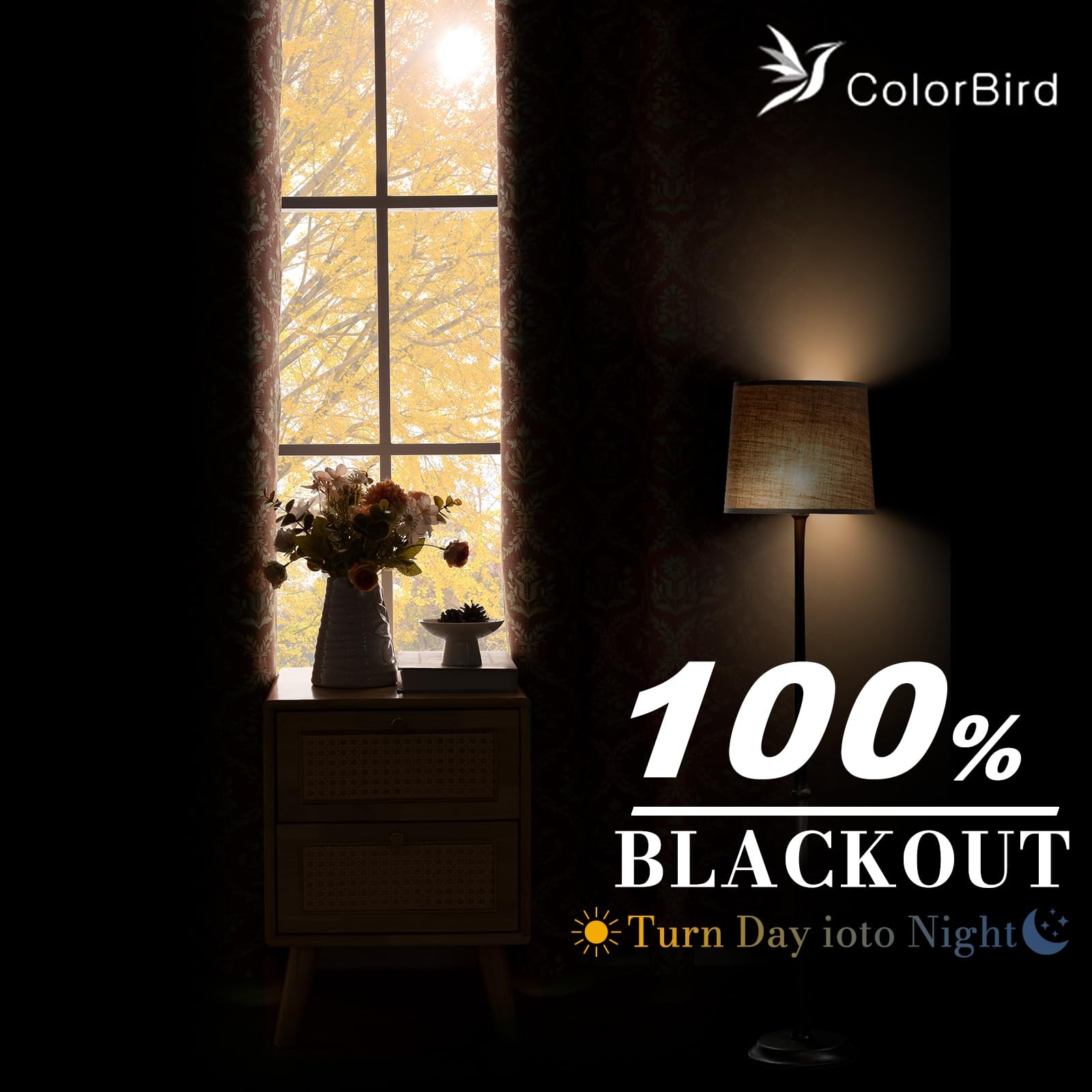 Floral Blackout Sun Heat Blocking Curtains for Bedroom Living Room Burnt Oran…