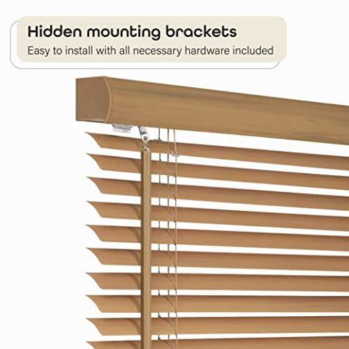 Cordless Light Filtering Mini Blind – 34 Inch Width, 64 34″W x 64″H Woodtone