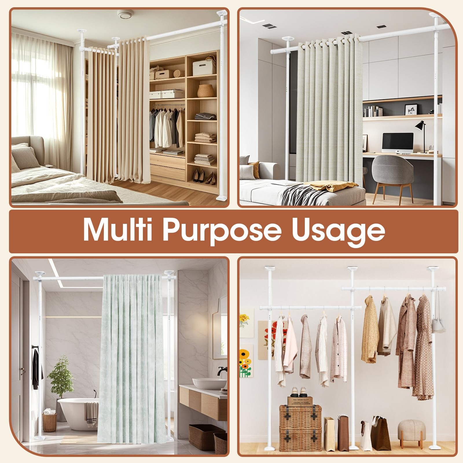 SUNALLY Room Divider Curtain Rod No Drill Space Partition Separator