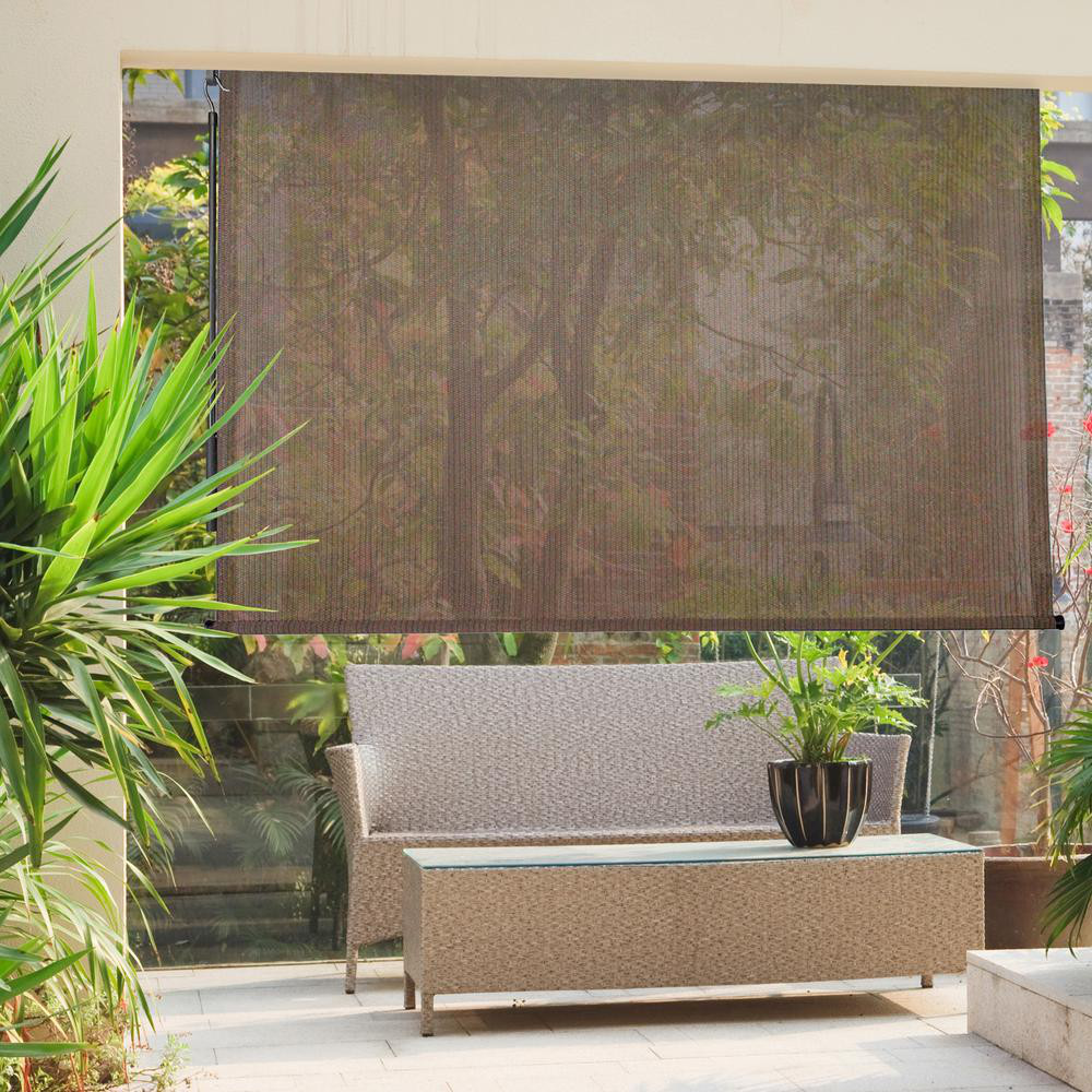 96″W x 72″L Exterior Patio Roller Blind Window Sun Shade Outdoor Porch Driftwood