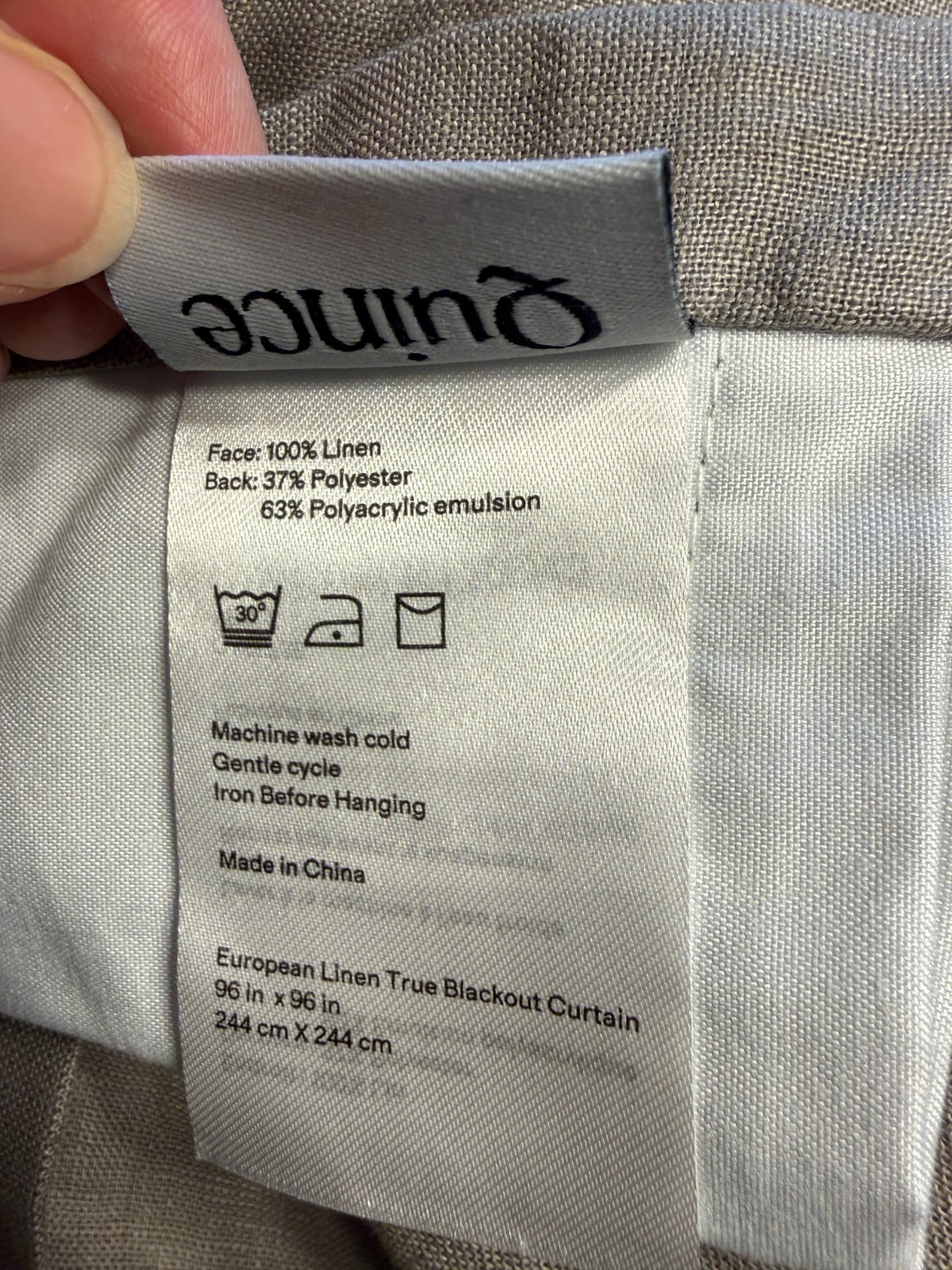 Quince European Linen True Blackout Curtain 96×96 Dark Flax Back Tab Pole Pocket
