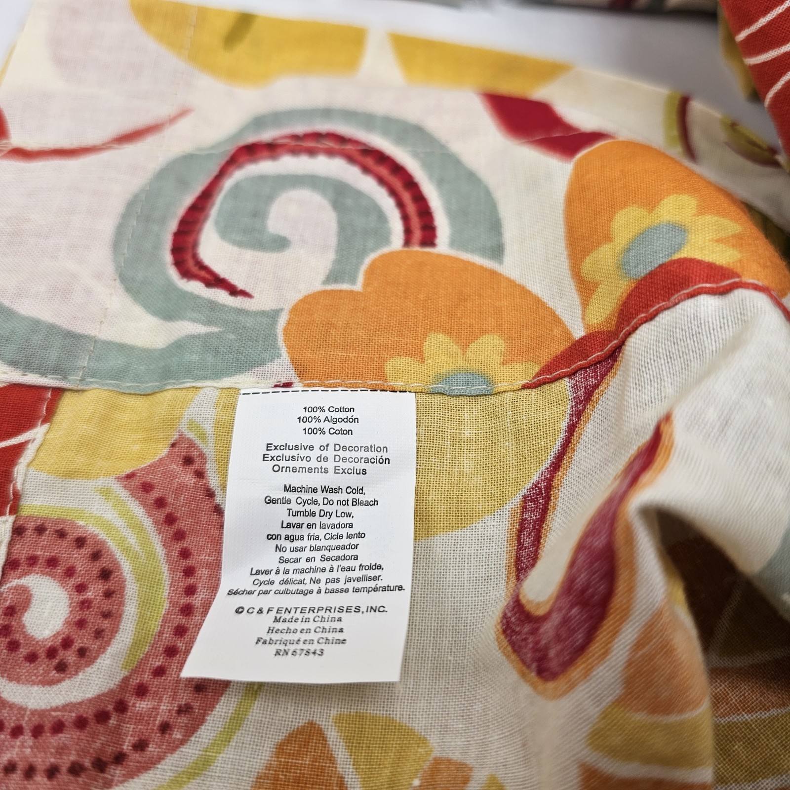 Giselle Valance Set 3 Orange Yellow Floral Botanical Flowers Blue Cotton Retro