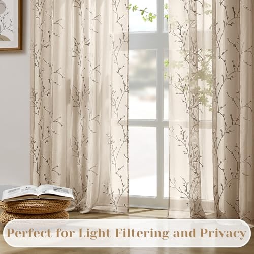 Sheer Curtains 52 X 84 Inches Length 2 Panels 52″W x 84″L (Pack of 2) Taupe