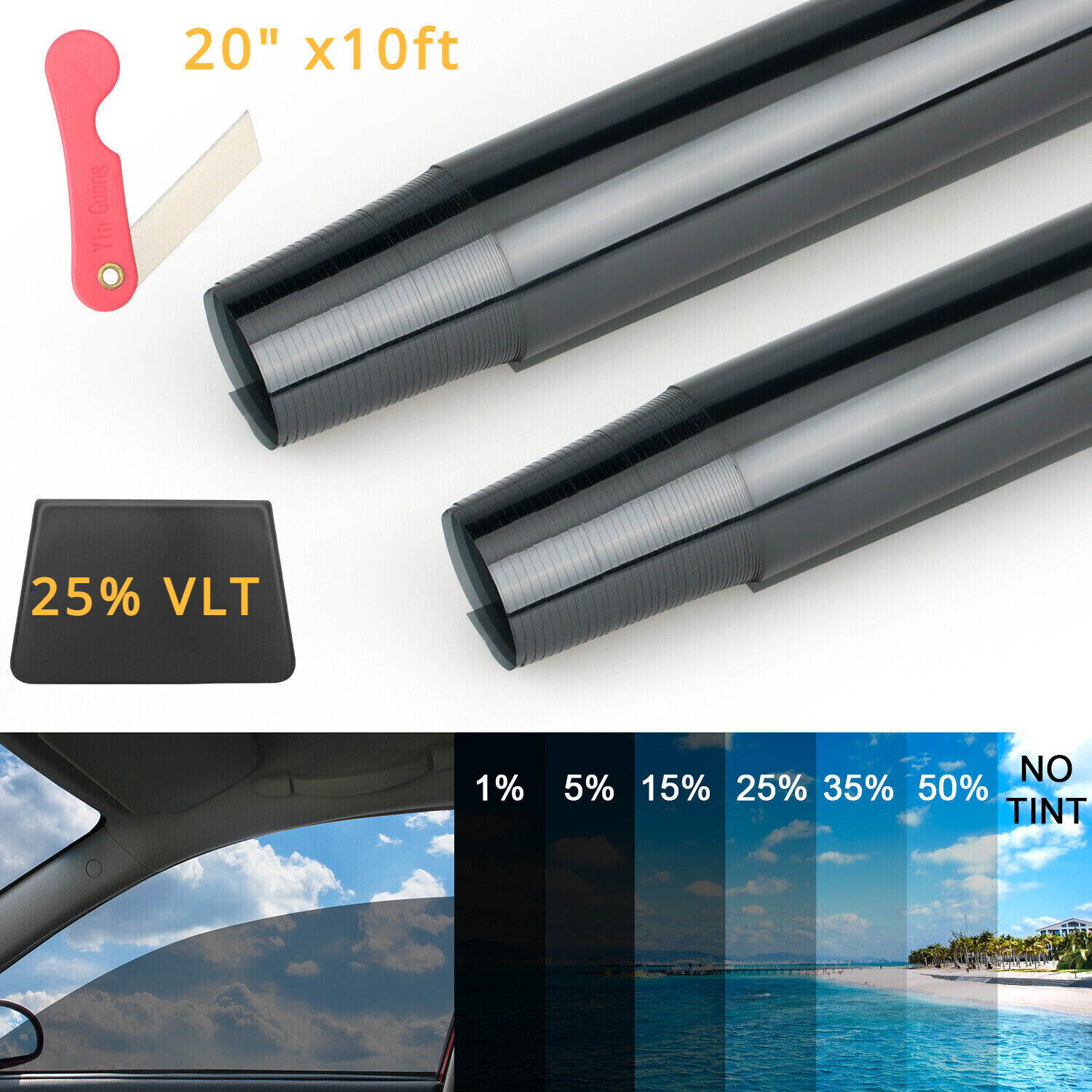 20″x10ft Uncut Roll Car Window Tint VLT 25% UV Block Film for Home/Office Glass
