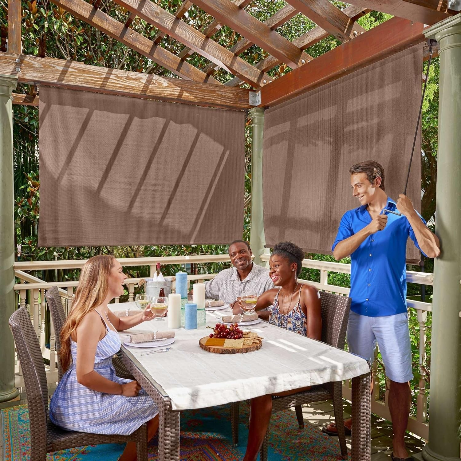 Coolaroo Outdoor Roller Shade with Wand – 95% UV Block Breathable Light Filterin