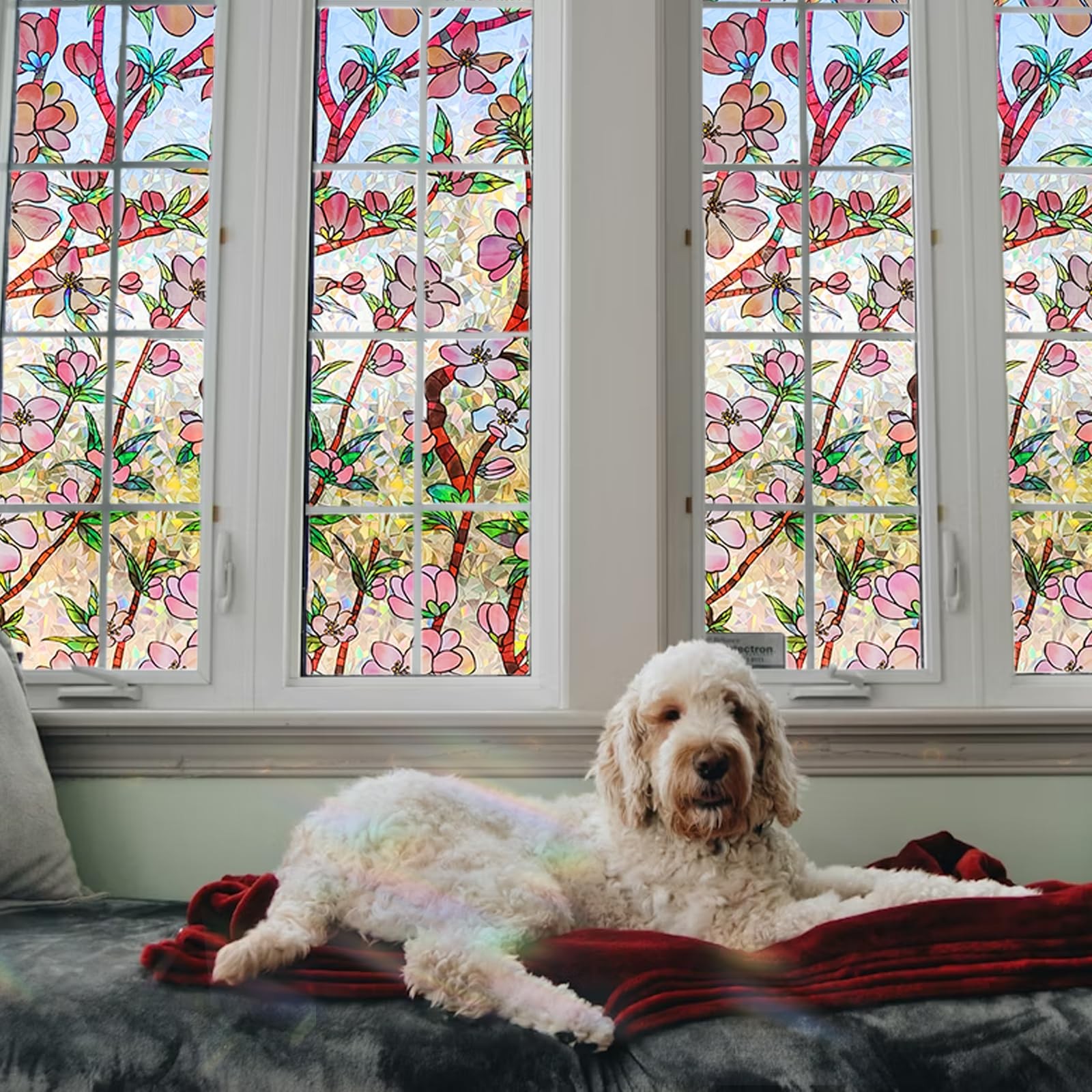 Peach Blossom Static Window Film, Floral Decorative Window Cling, No Glue Pri…