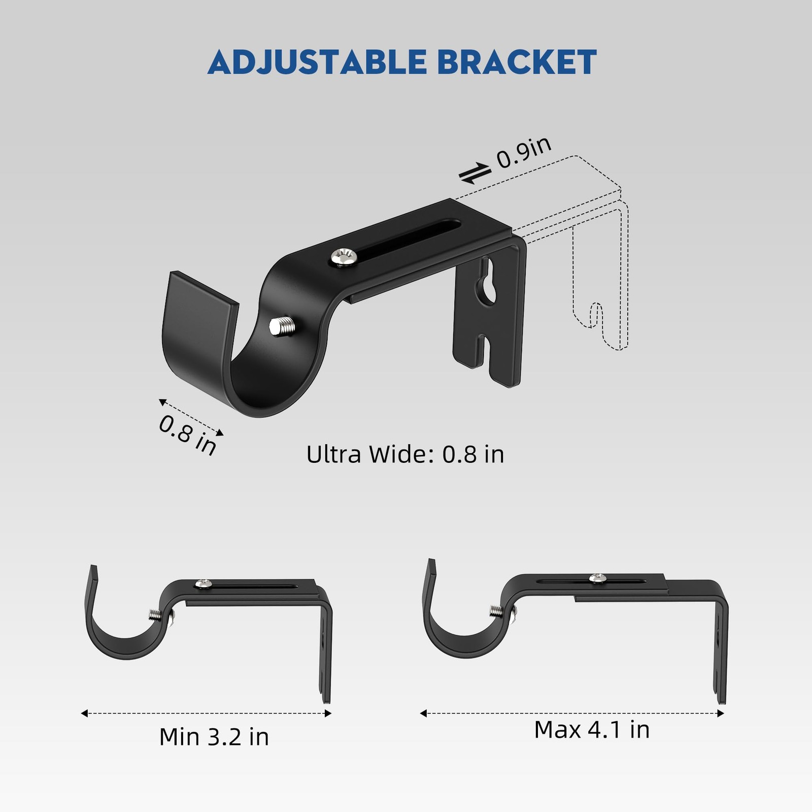 PadPure Black Curtain Rod, Adjustable 66-120 inch, Heavy Duty,1″ Diameter