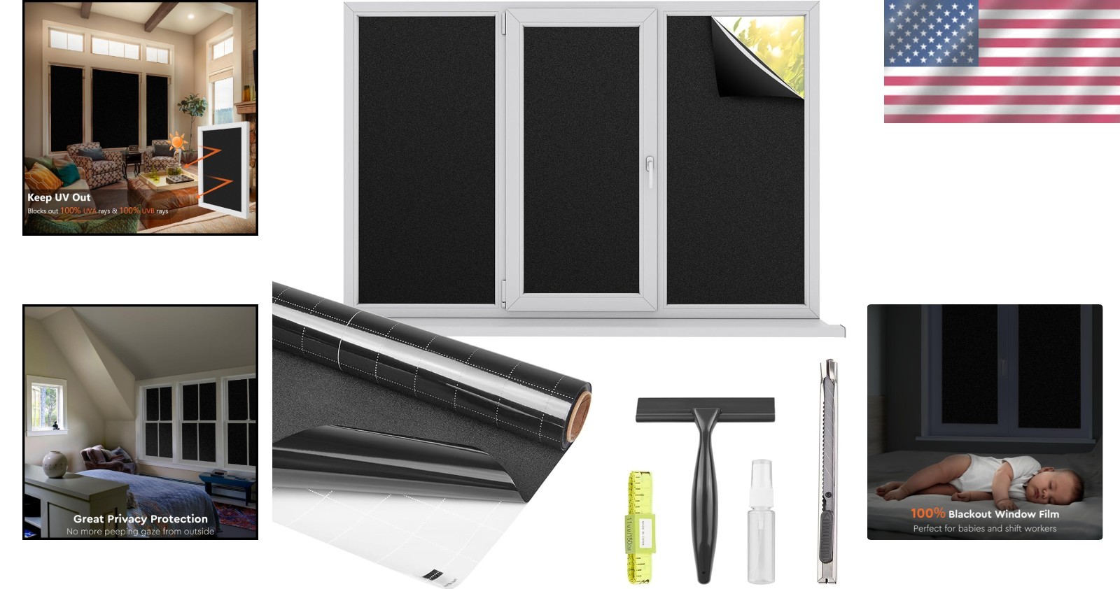DIY-Friendly Blackout Window Film: Static Cling 100% UV Block, 17.5” x 78.7”