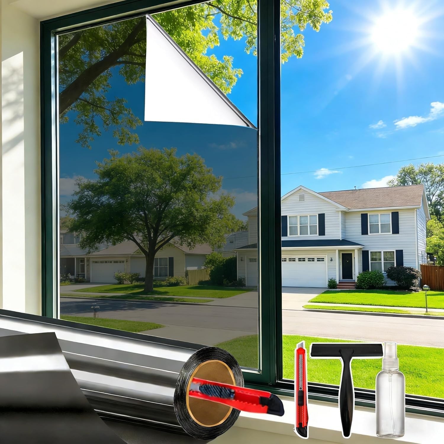 Reflective One Way Window Privacy Film – UV Blocking, 17.5″ x 78.7″ – Black