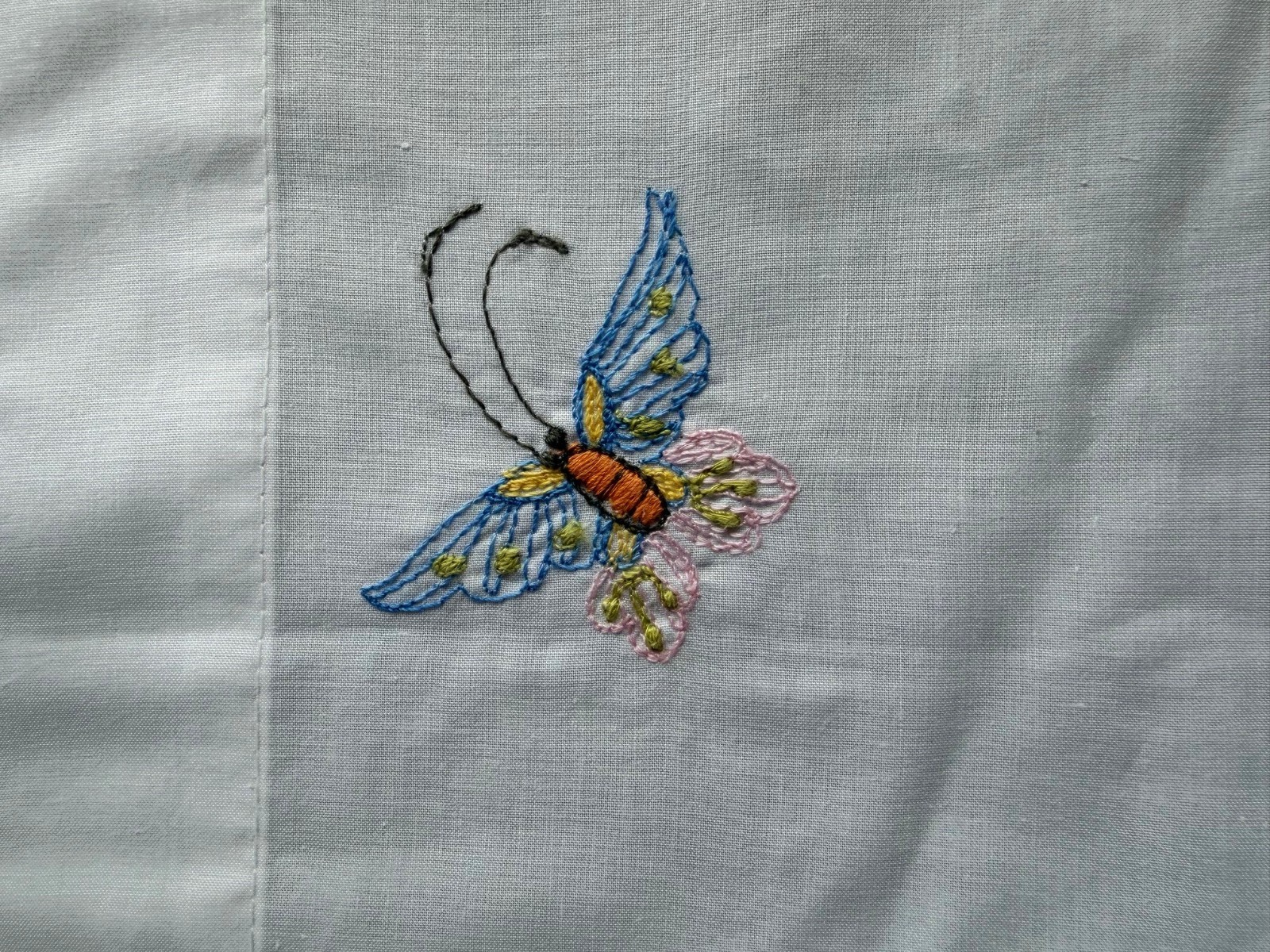 Embroidered Topper Valance Cutwork 12x68in. Butterflies Blue Flowers Rod Pocket