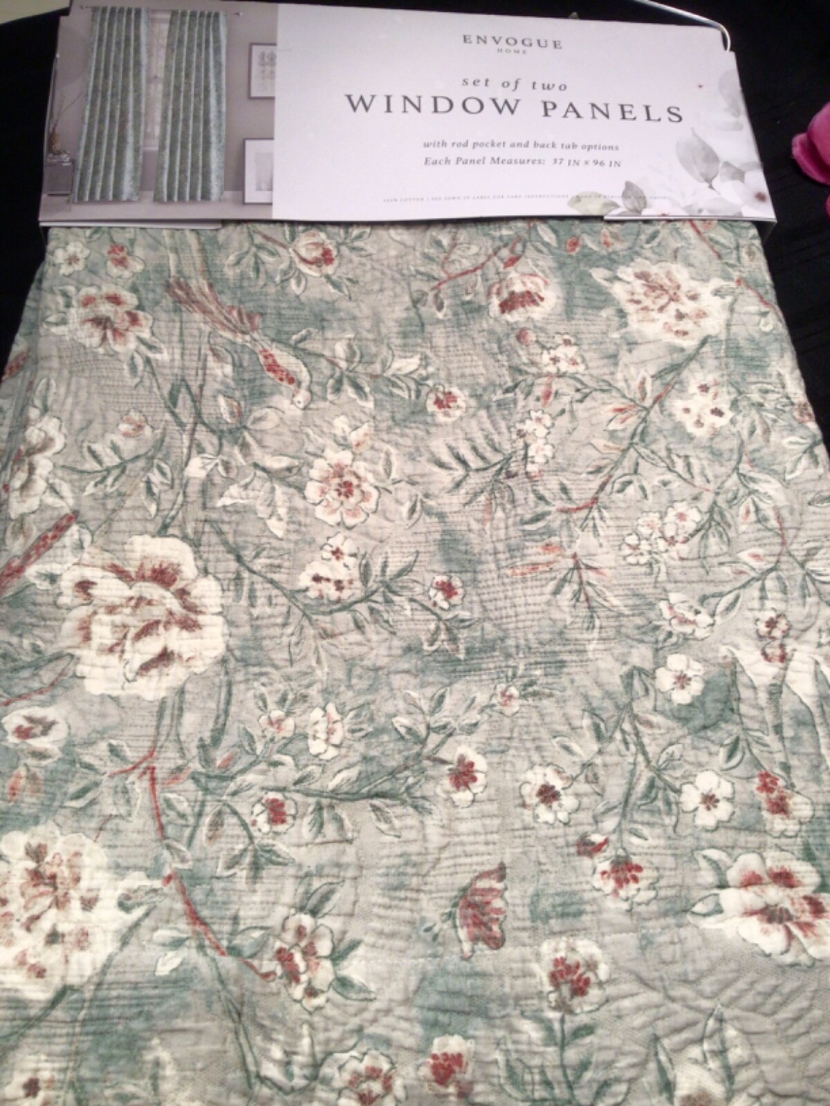 ENVOGUE 37×96 Curtain Panels Floral bird Matelasse 2 Pc Set Rod pocket back tab