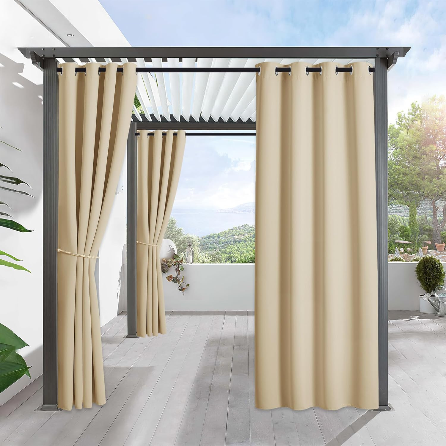 Outdoor Curtains for Patio Waterproof Block Sunlight Thermal Insulated Privacy A