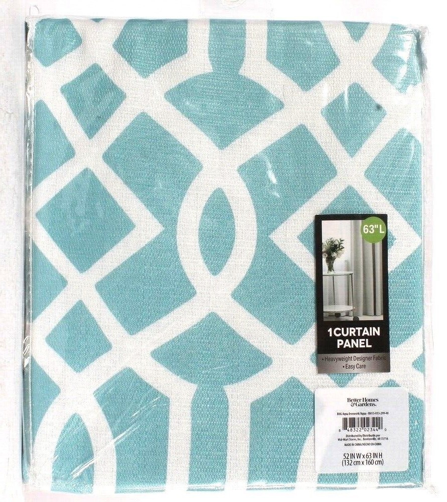 1 Count Better Homes & Gardens Aqua Ironwork Blue 52″ X 63″ Fabric Curtain Panel