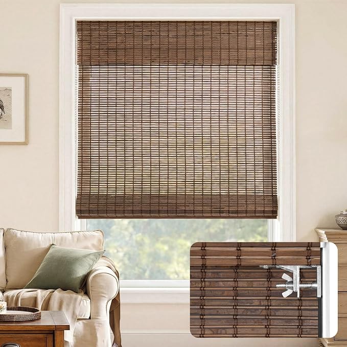 Cordless Bamboo Roman Shade 44″ W x 48″ H Malay Walnut Light Filtering