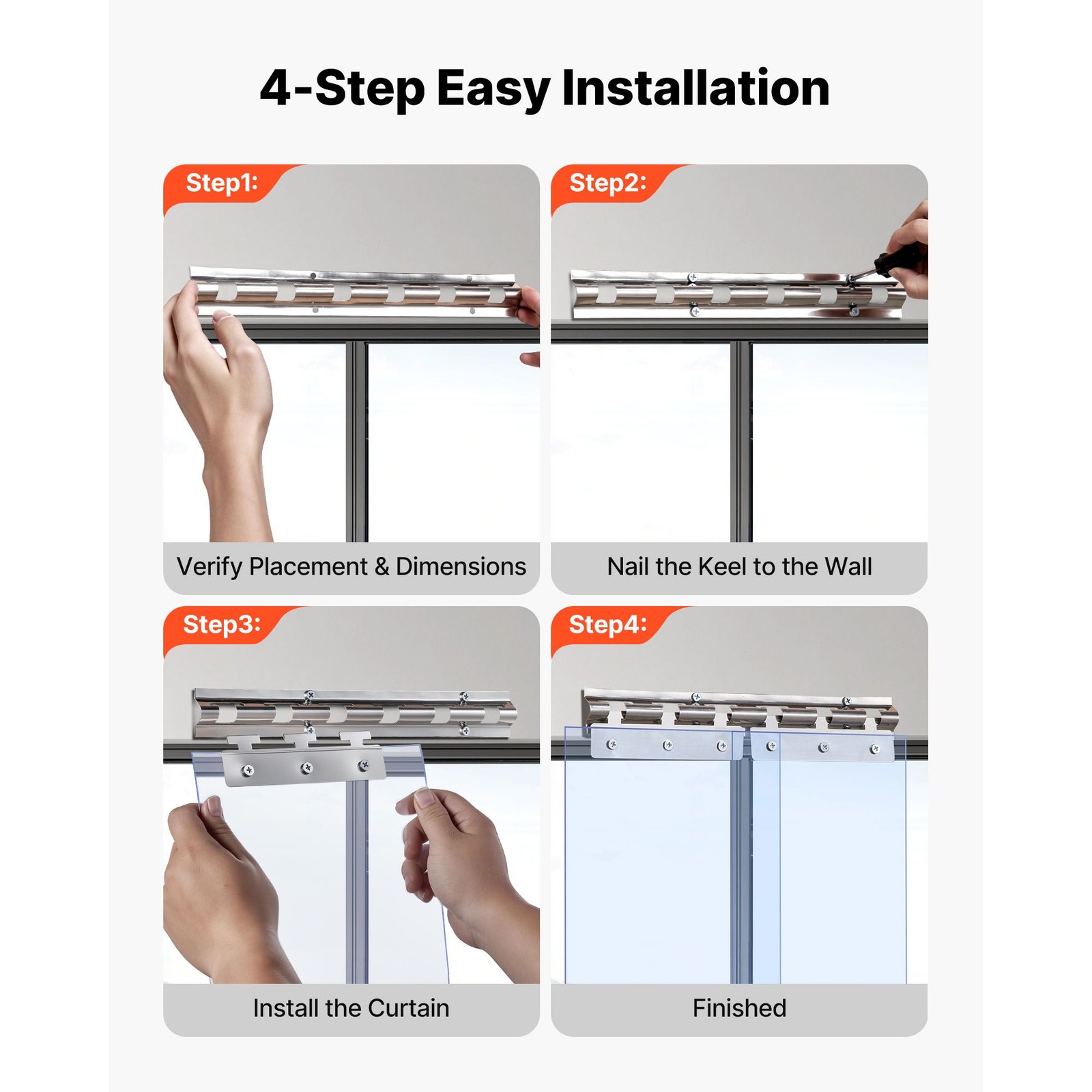 PVC Door Strip Curtain 80″ H x 36″ W, 6 pcs, 0.08″ thick, Waterproof & Cuttable