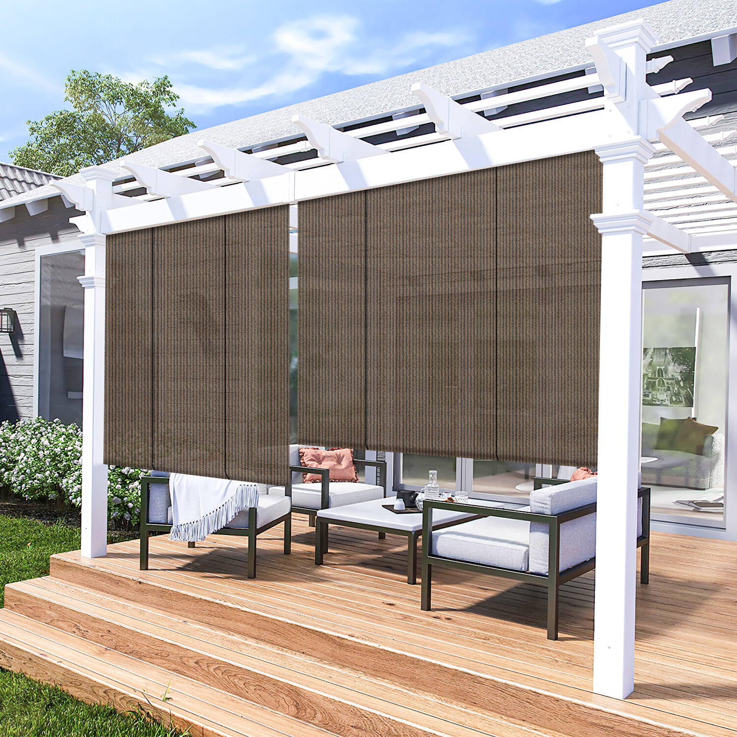 Roll Up Shade Roller Shade UV Blind Screen Patio Outdoor Deck Gazebo Porch Brown