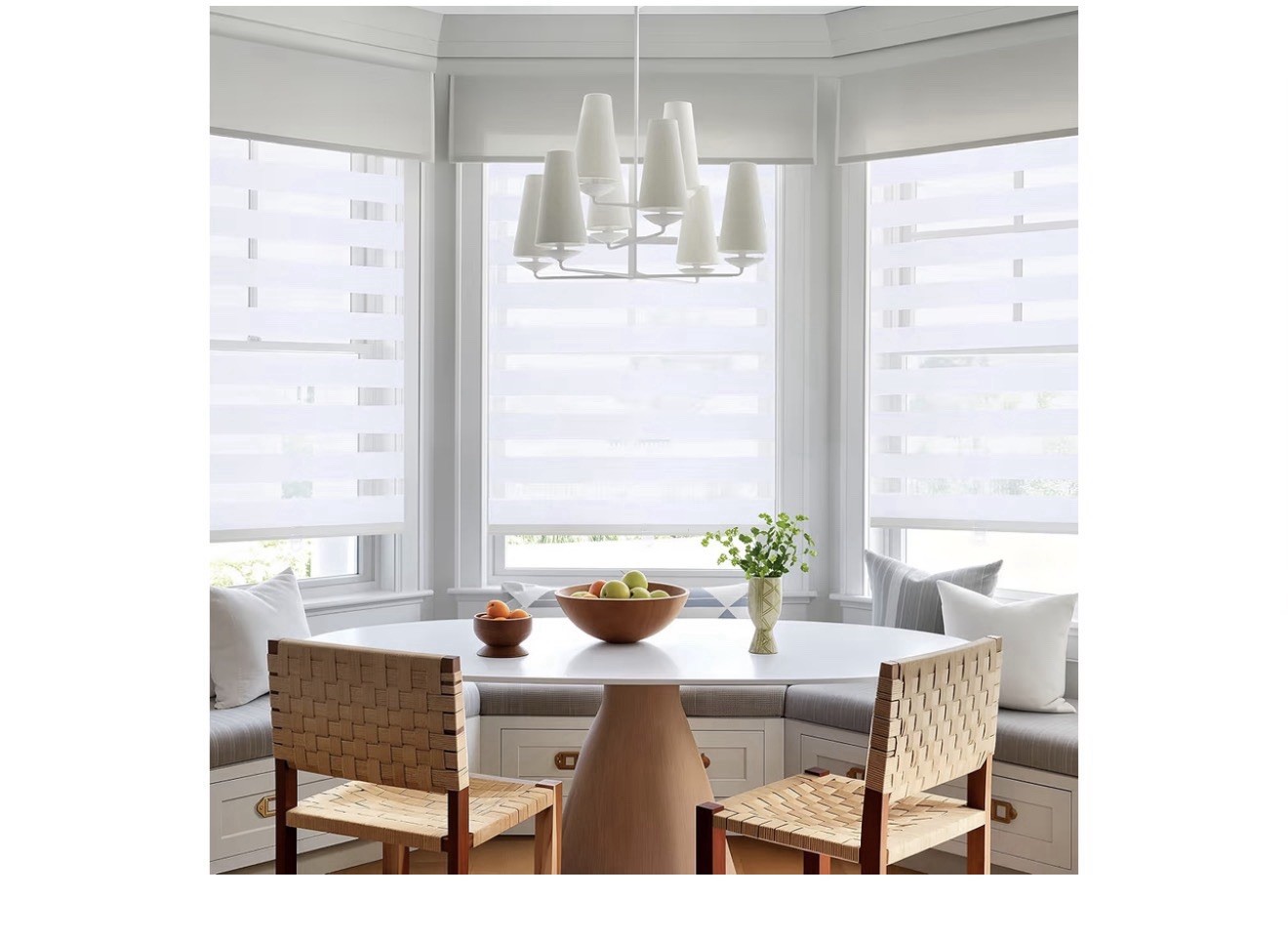 Cordless Window Roller Shades Free-Stop Dual Layer Zebra Blinds-White- 36”W 64”H