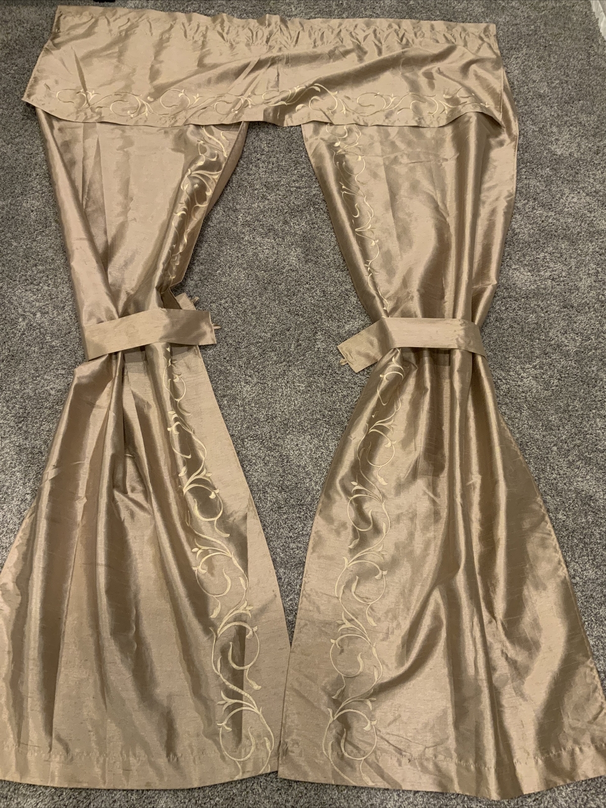 Taupe /Beige Embroidered Curtains 5 Piece Window Sets 58 in x 84 in length