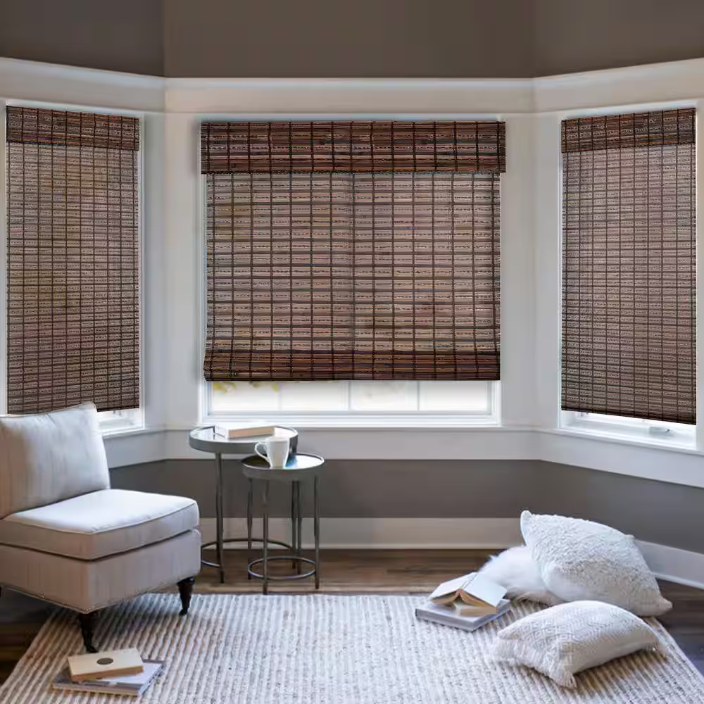 Natural Woven Light Filtering Cordless Bamboo Roman Shades for Windows, 53 In. W